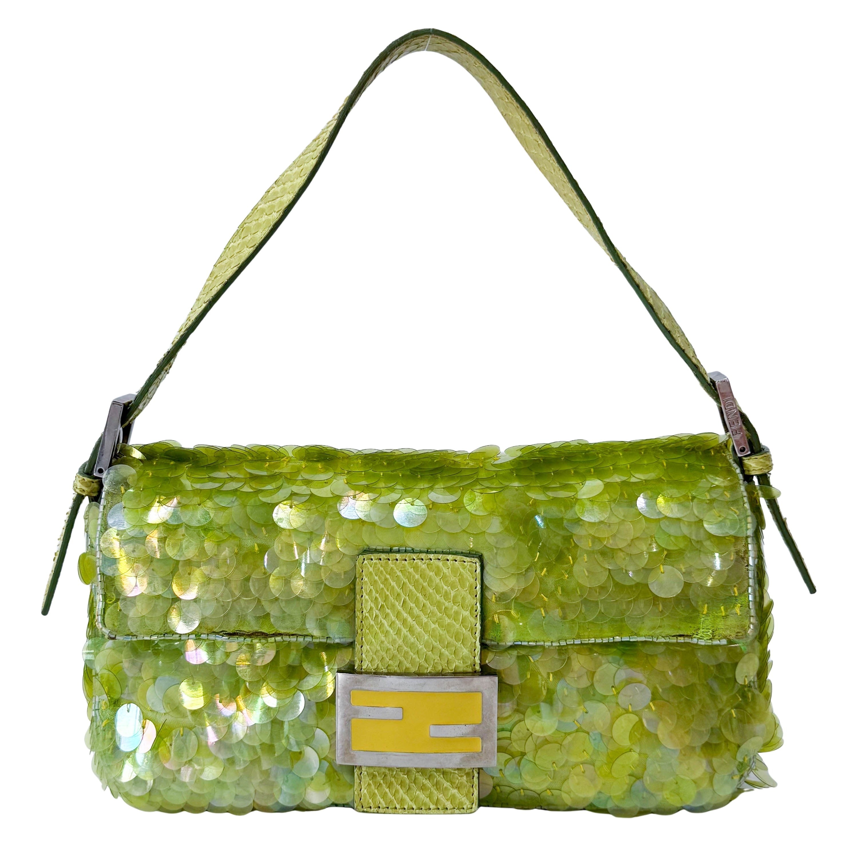 Limited Edition Round Sequin Green Baguette Bag