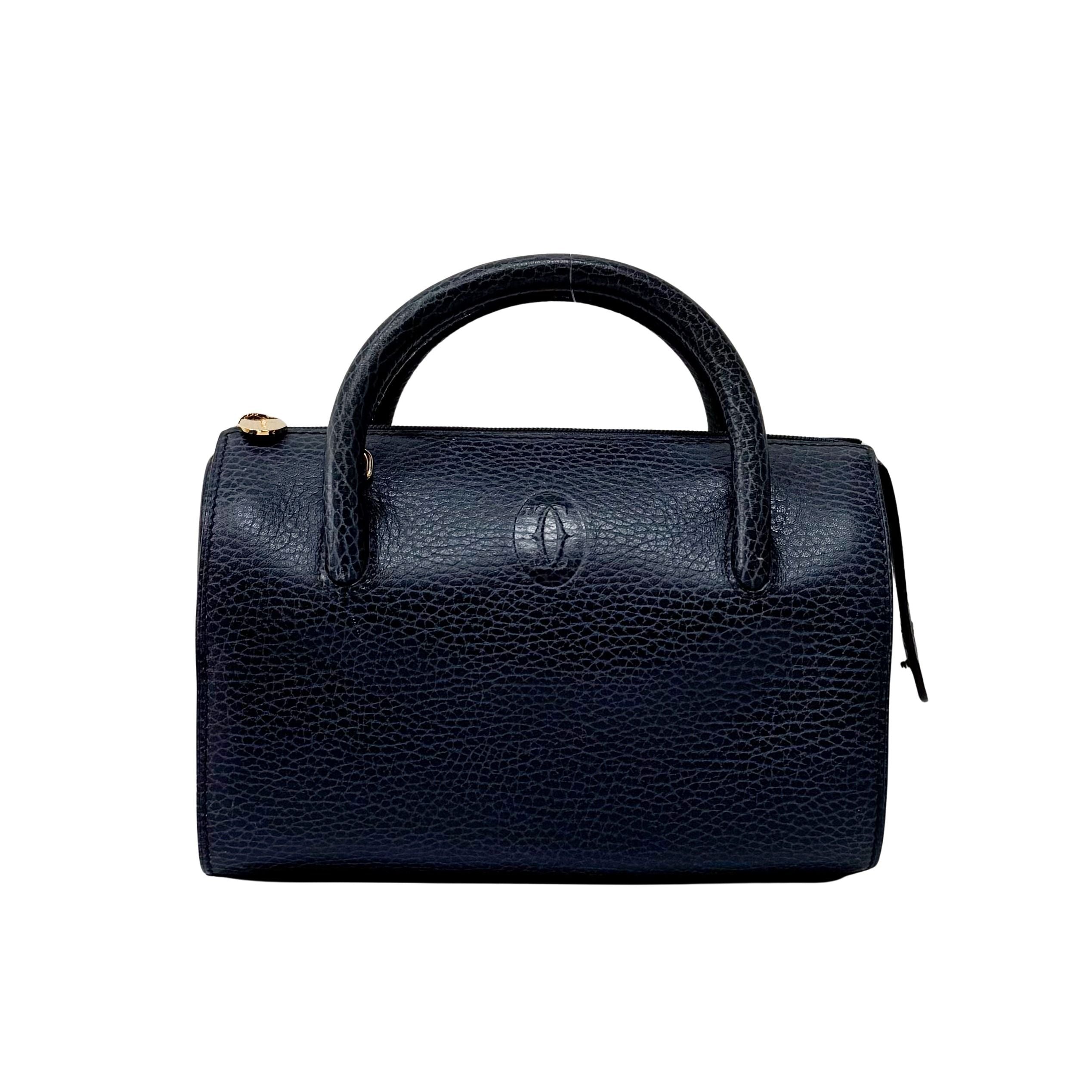 Small Navy Grained Calfskin Leather Handbag