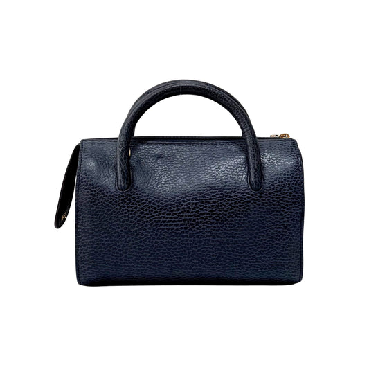 Small Navy Grained Calfskin Leather Handbag