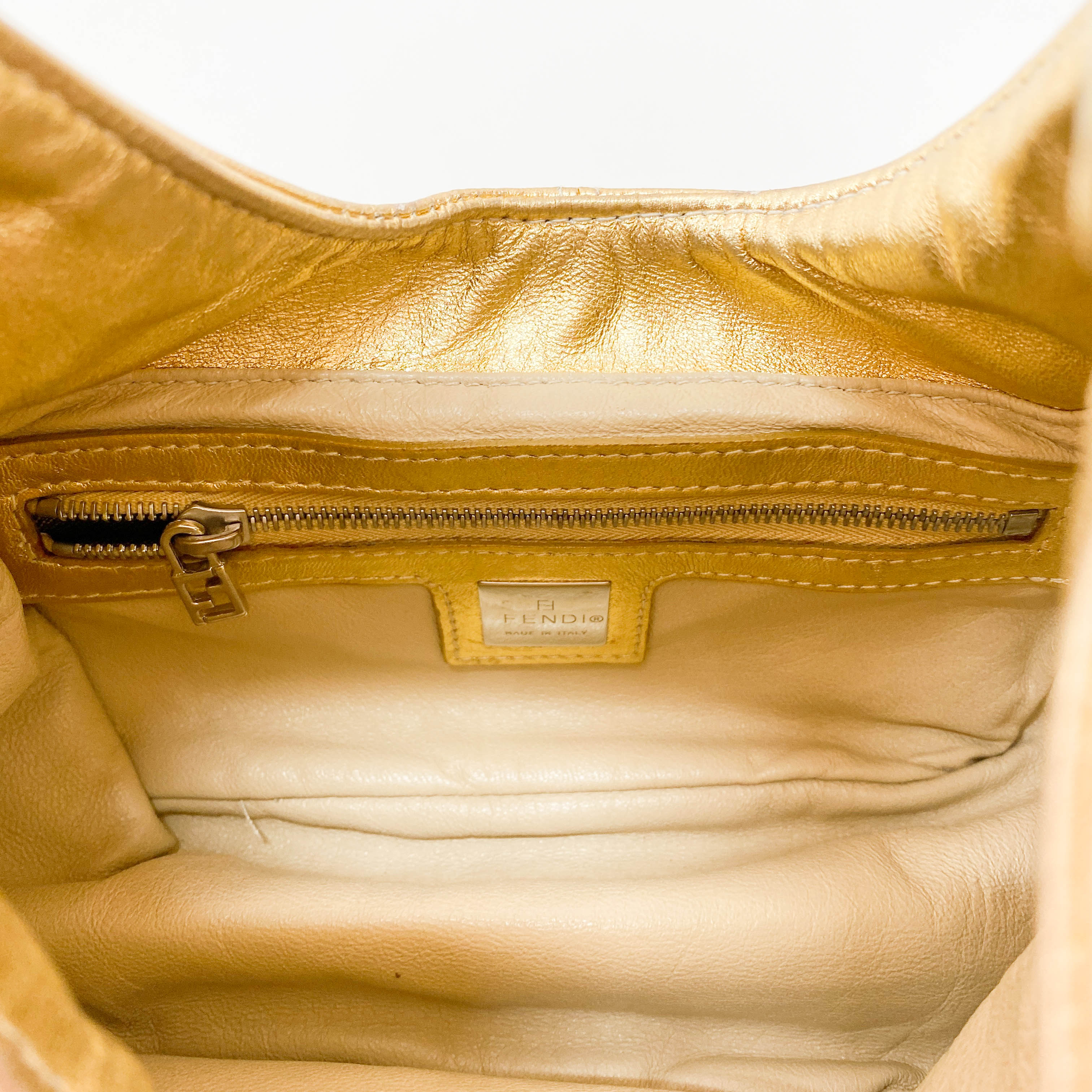 Rhinestone Buckle in Gold Leather Shoulder Bag