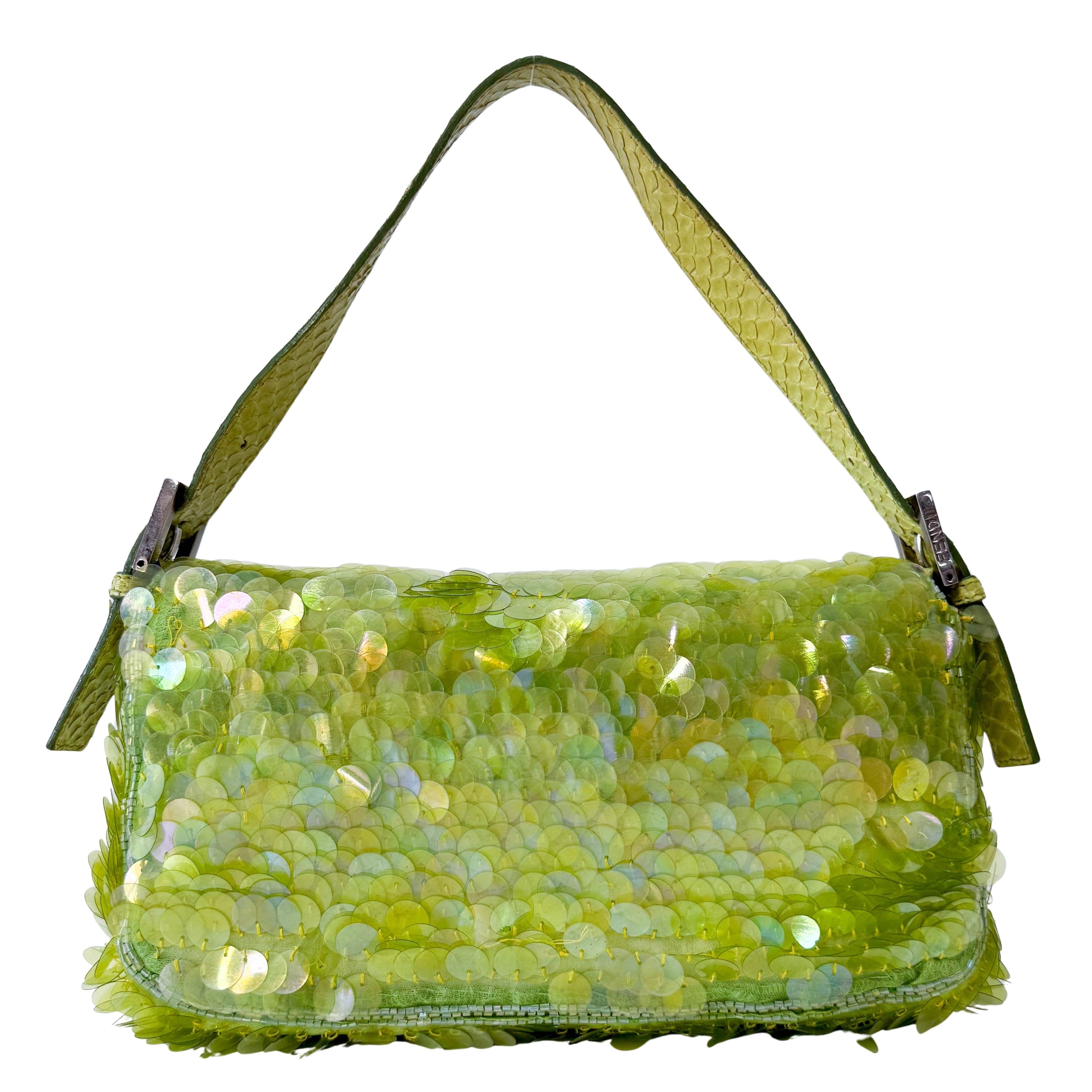 Limited Edition Round Sequin Green Baguette Bag