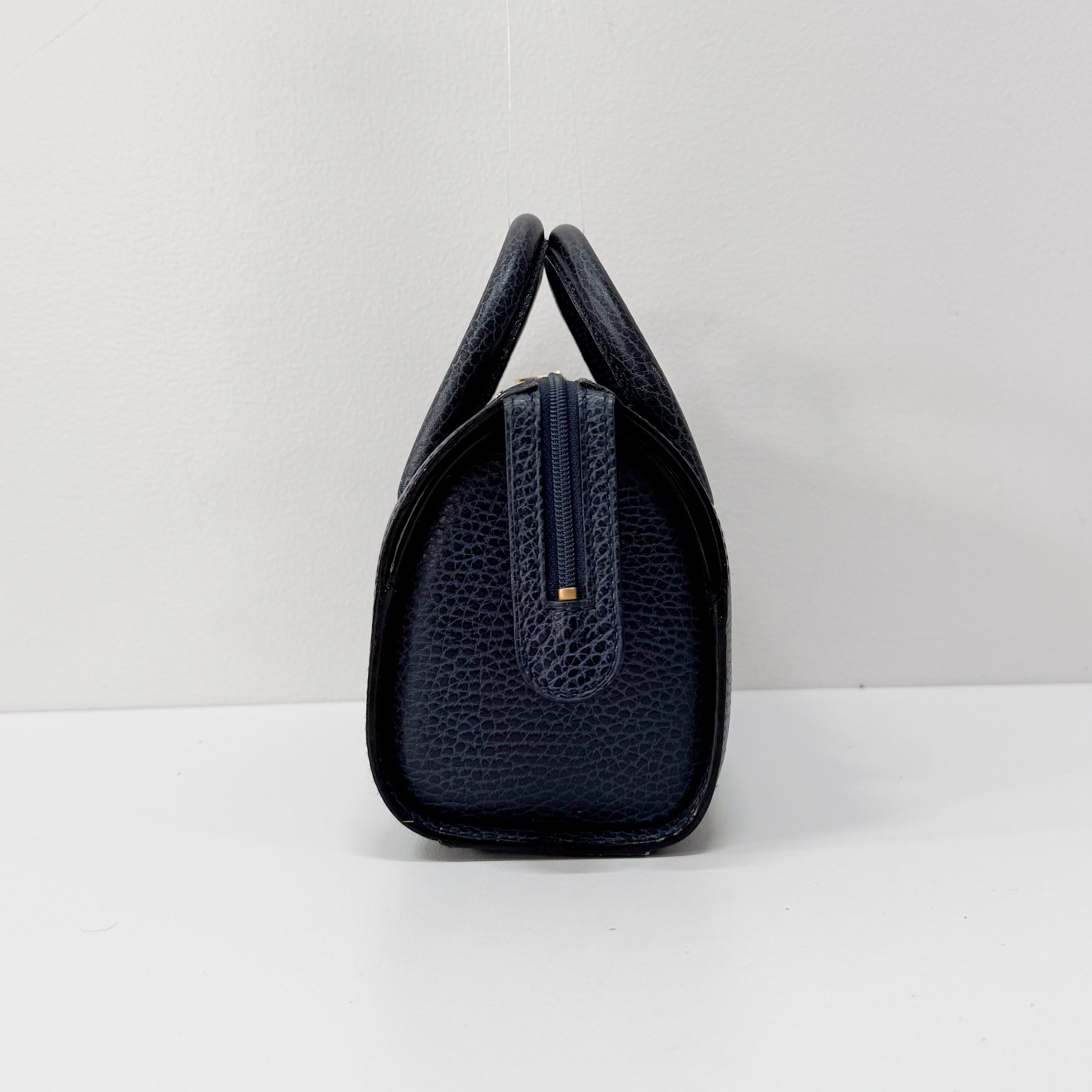 Small Navy Grained Calfskin Leather Handbag