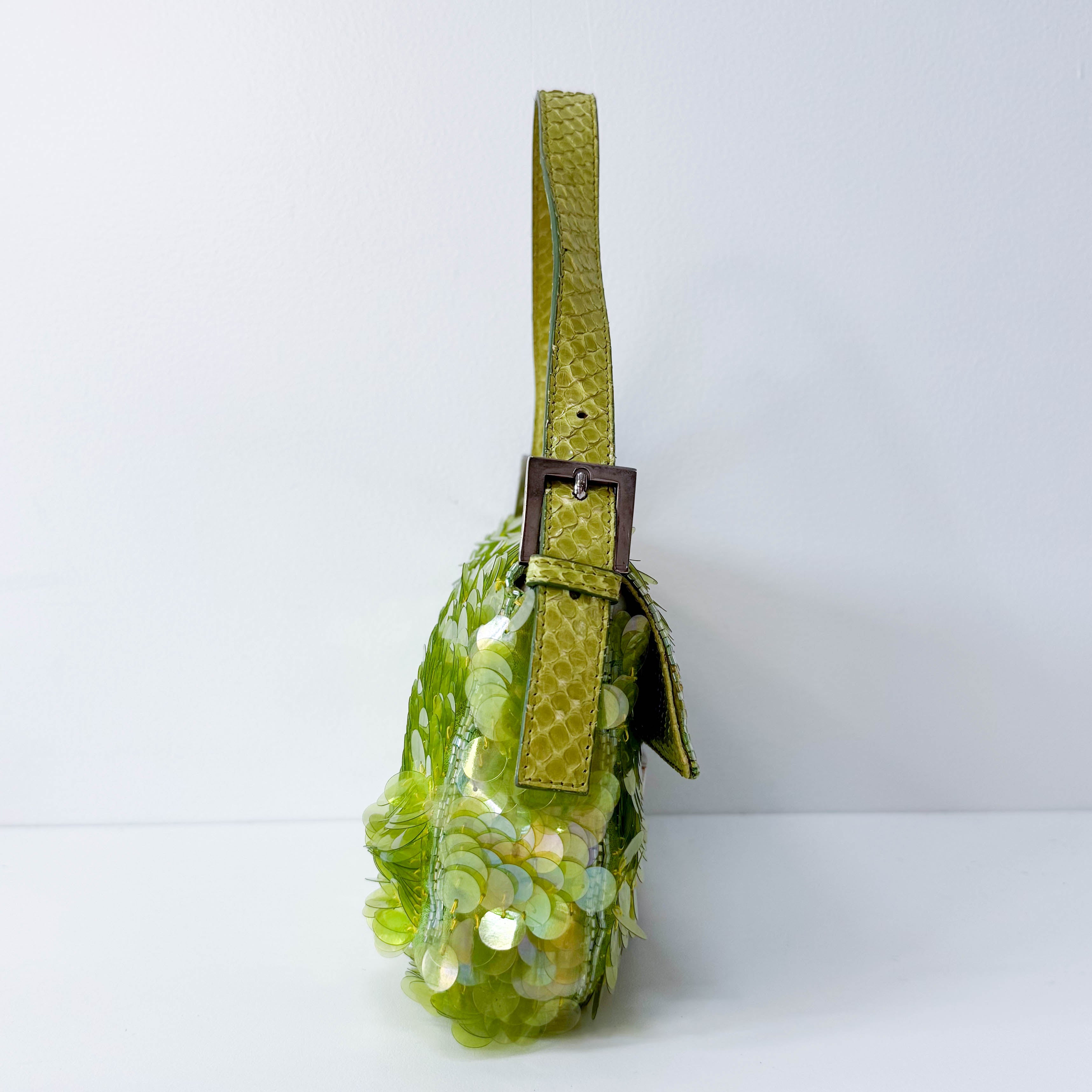 Limited Edition Round Sequin Green Baguette Bag