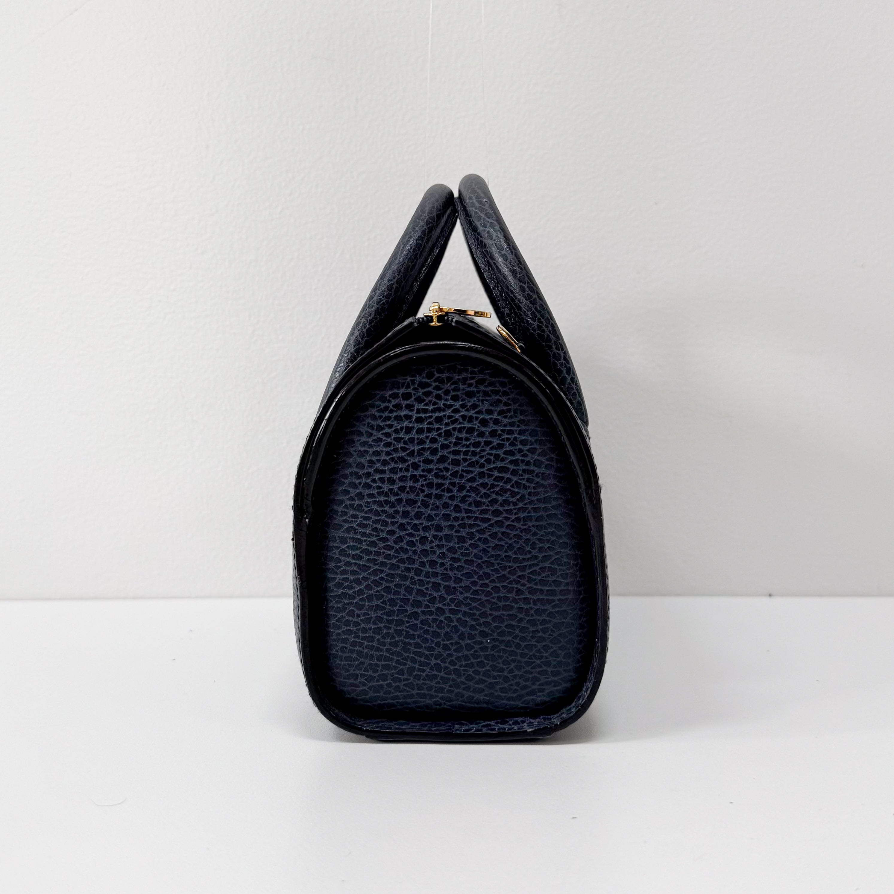 Small Navy Grained Calfskin Leather Handbag