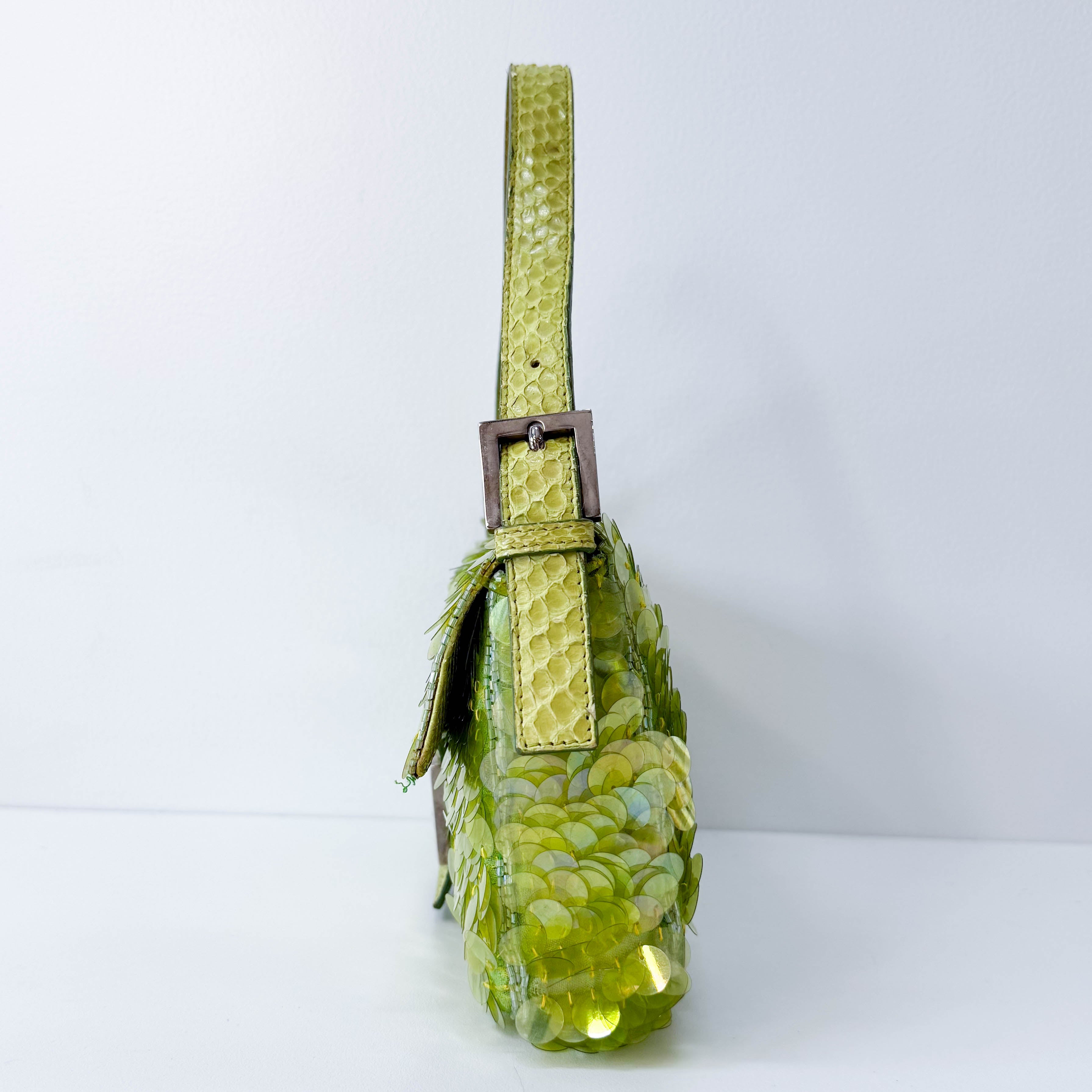 Limited Edition Round Sequin Green Baguette Bag