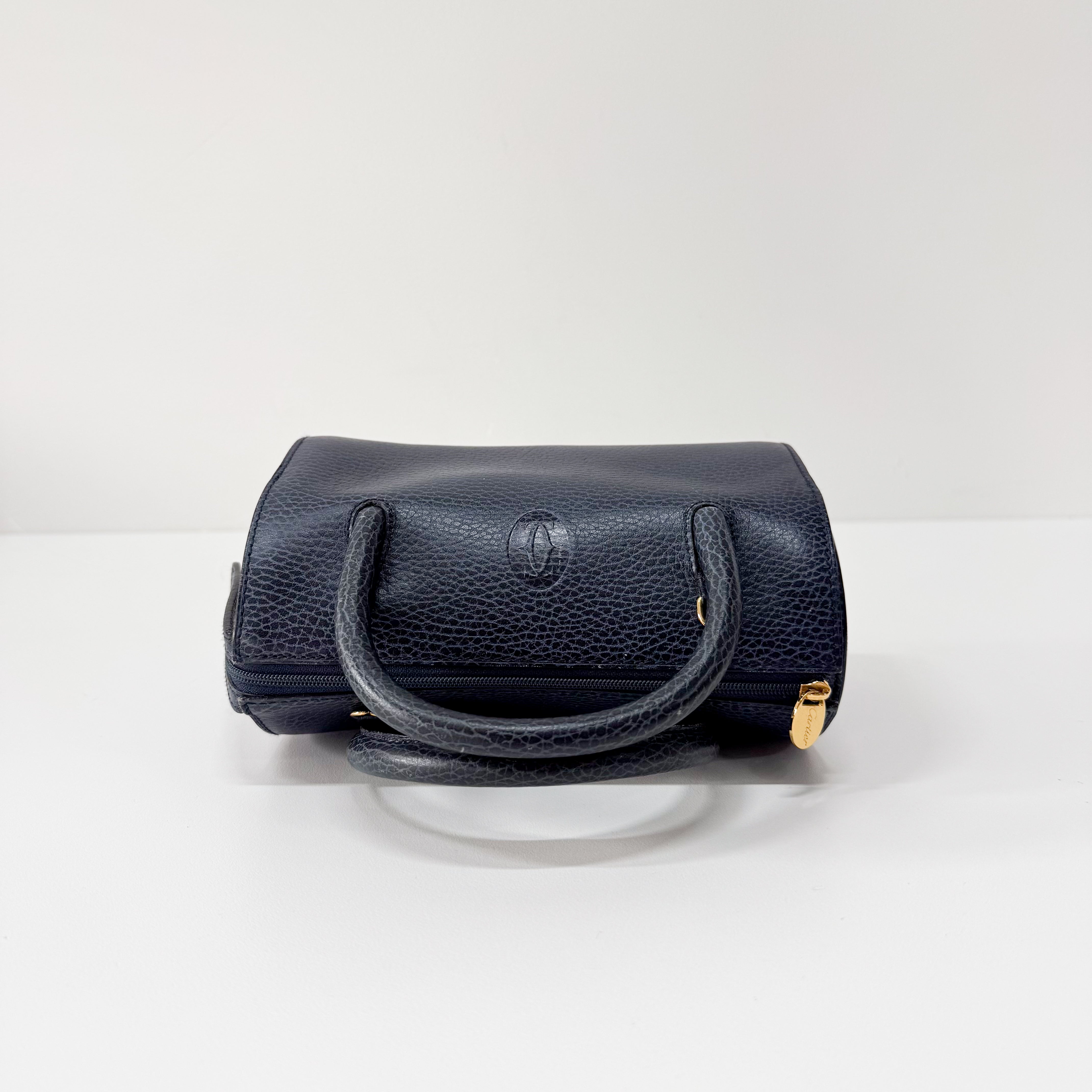 Small Navy Grained Calfskin Leather Handbag
