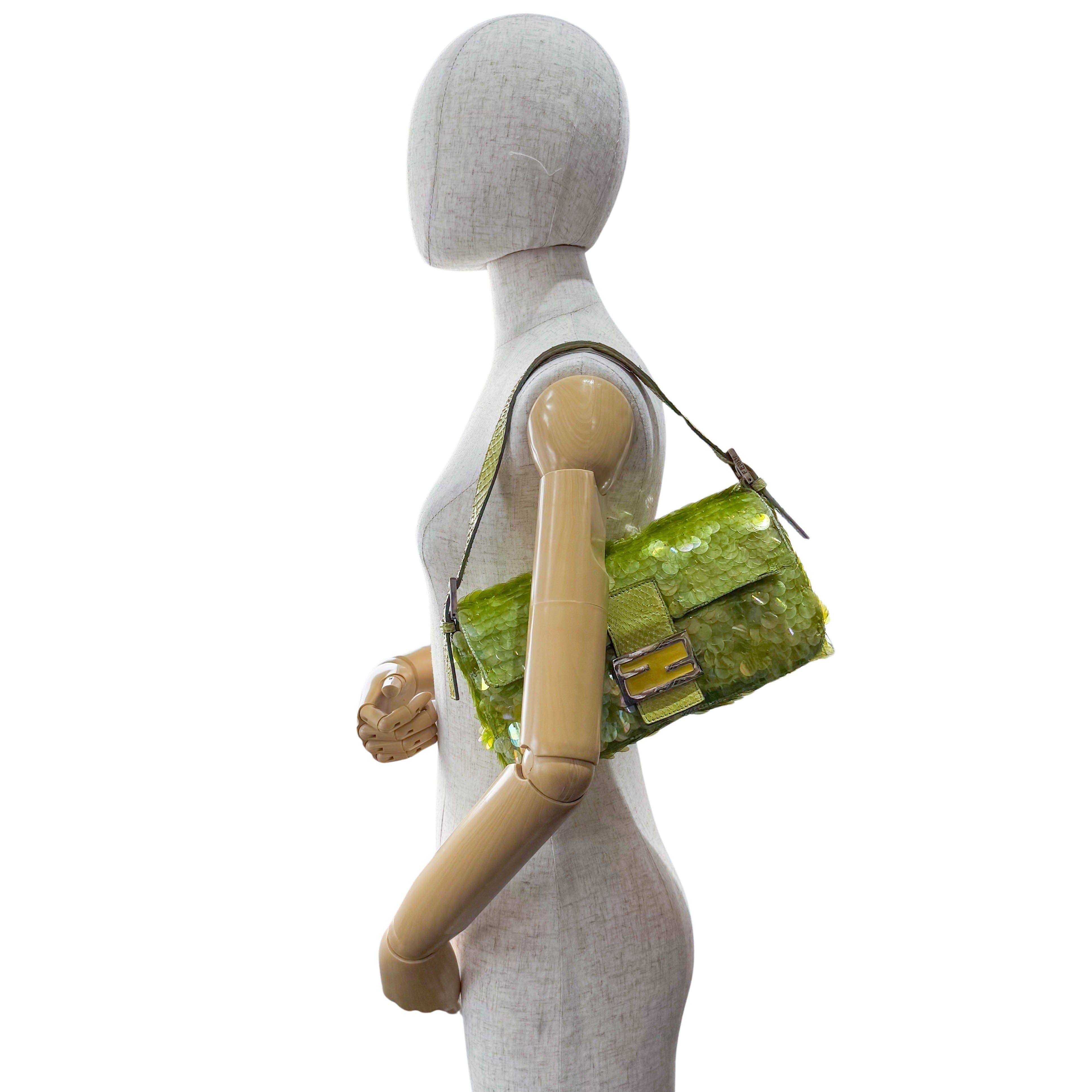 Limited Edition Round Sequin Green Baguette Bag