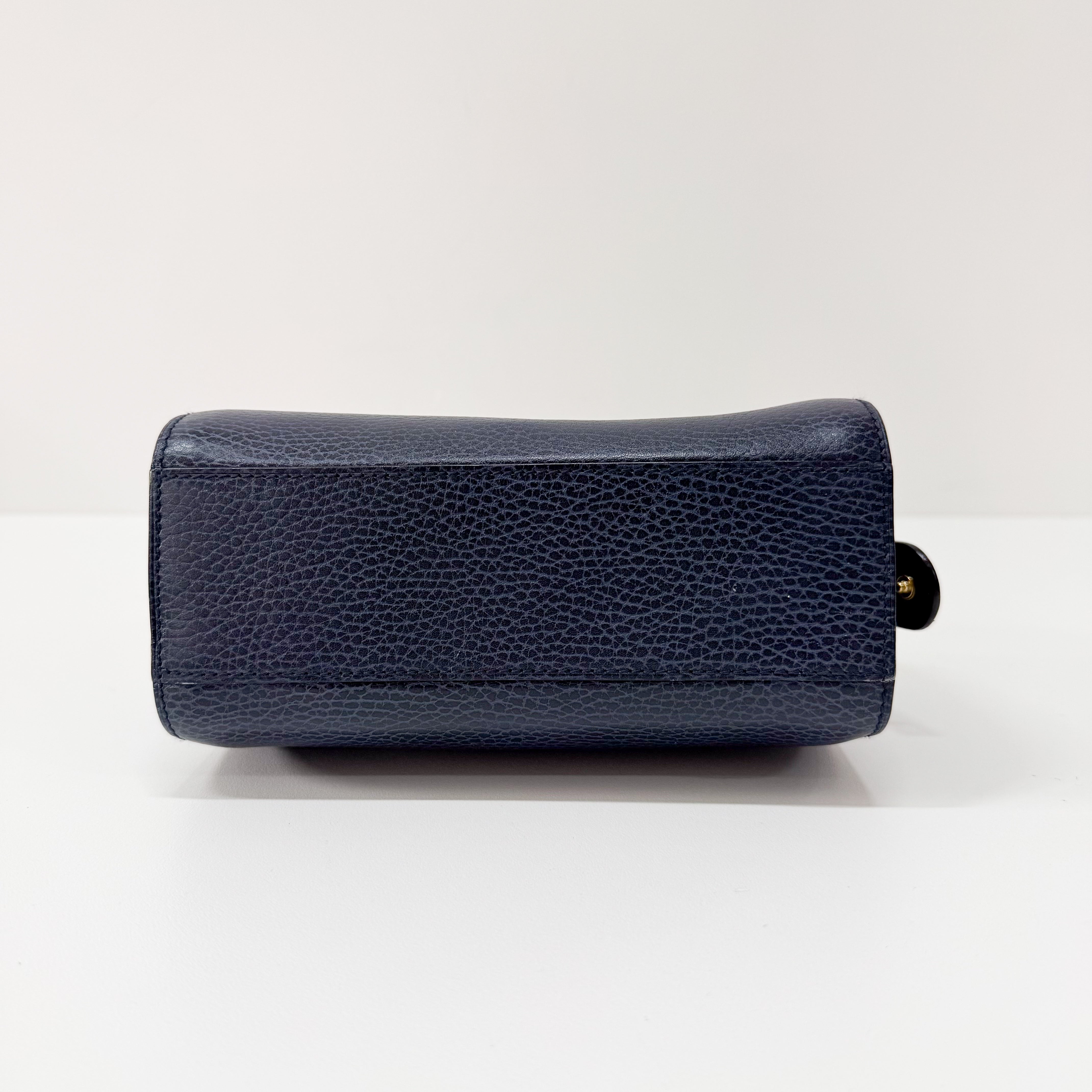 Small Navy Grained Calfskin Leather Handbag