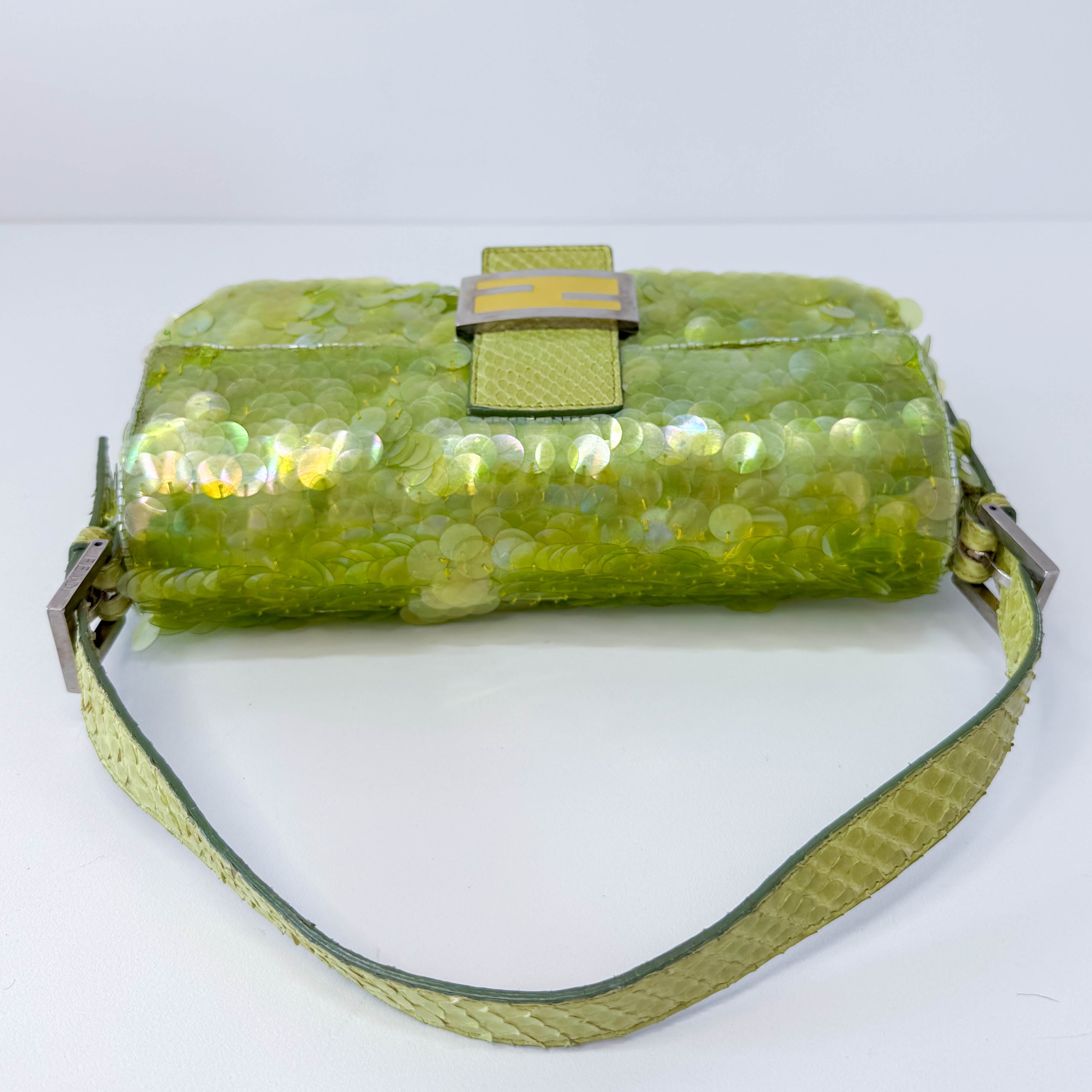 Limited Edition Round Sequin Green Baguette Bag