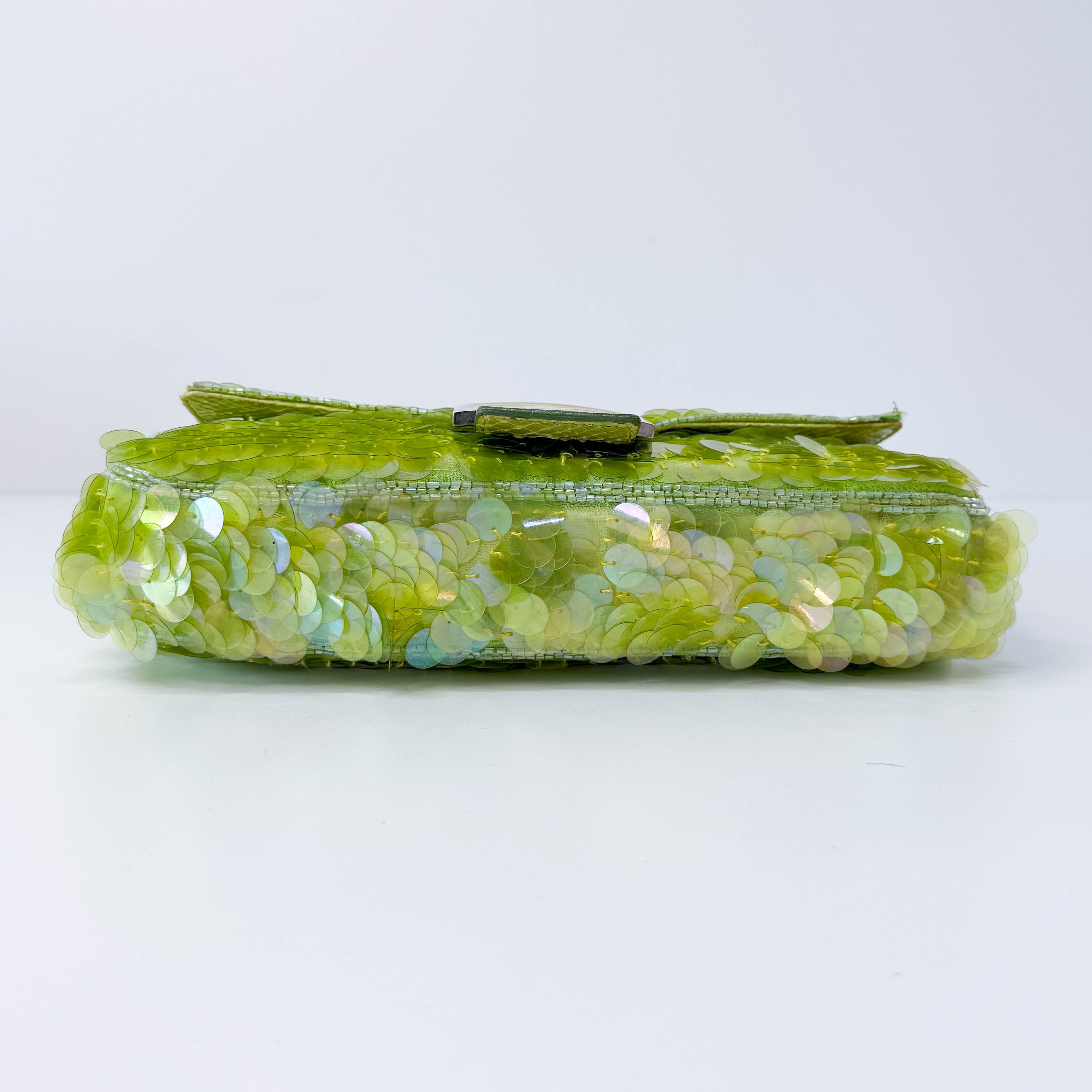 Limited Edition Round Sequin Green Baguette Bag