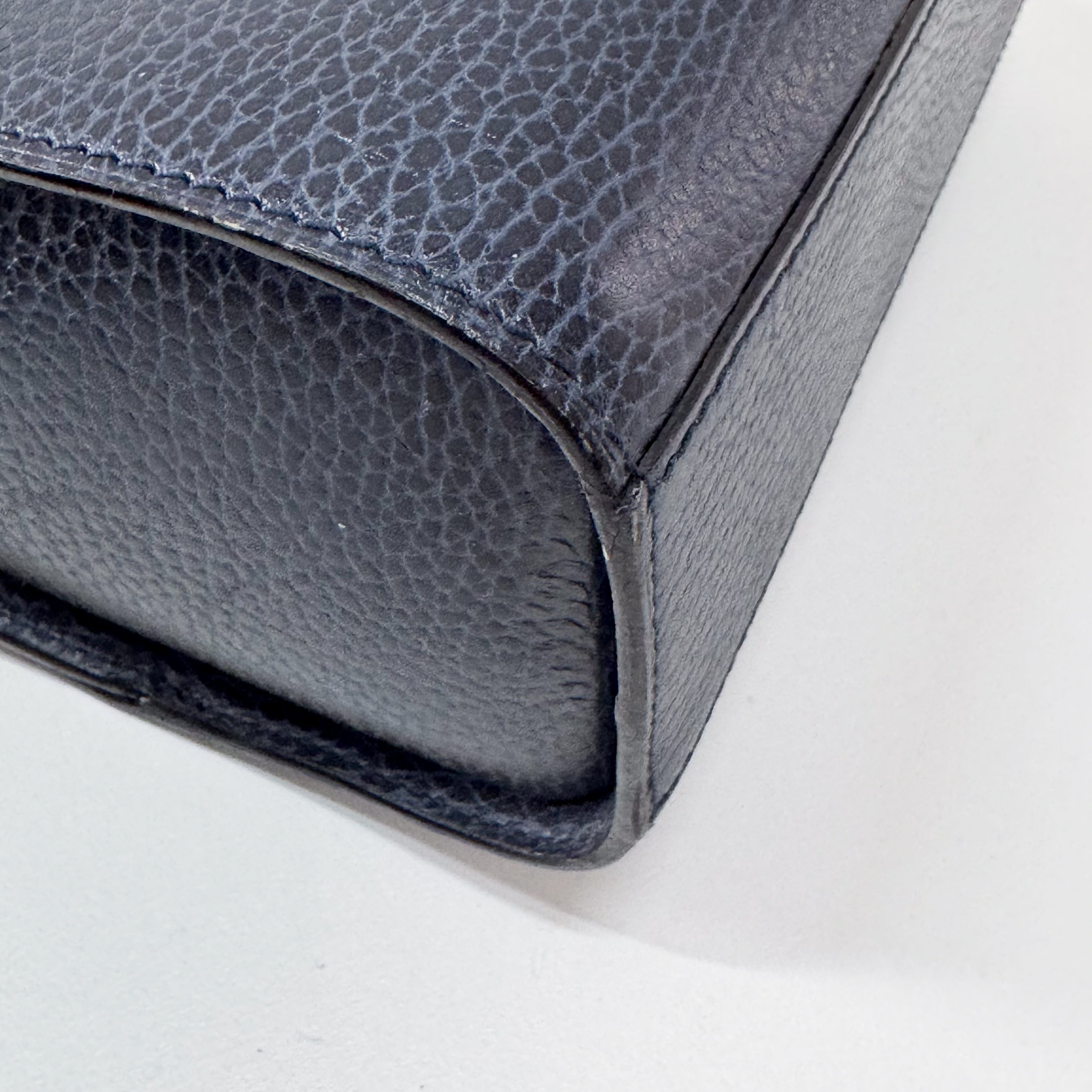 Small Navy Grained Calfskin Leather Handbag