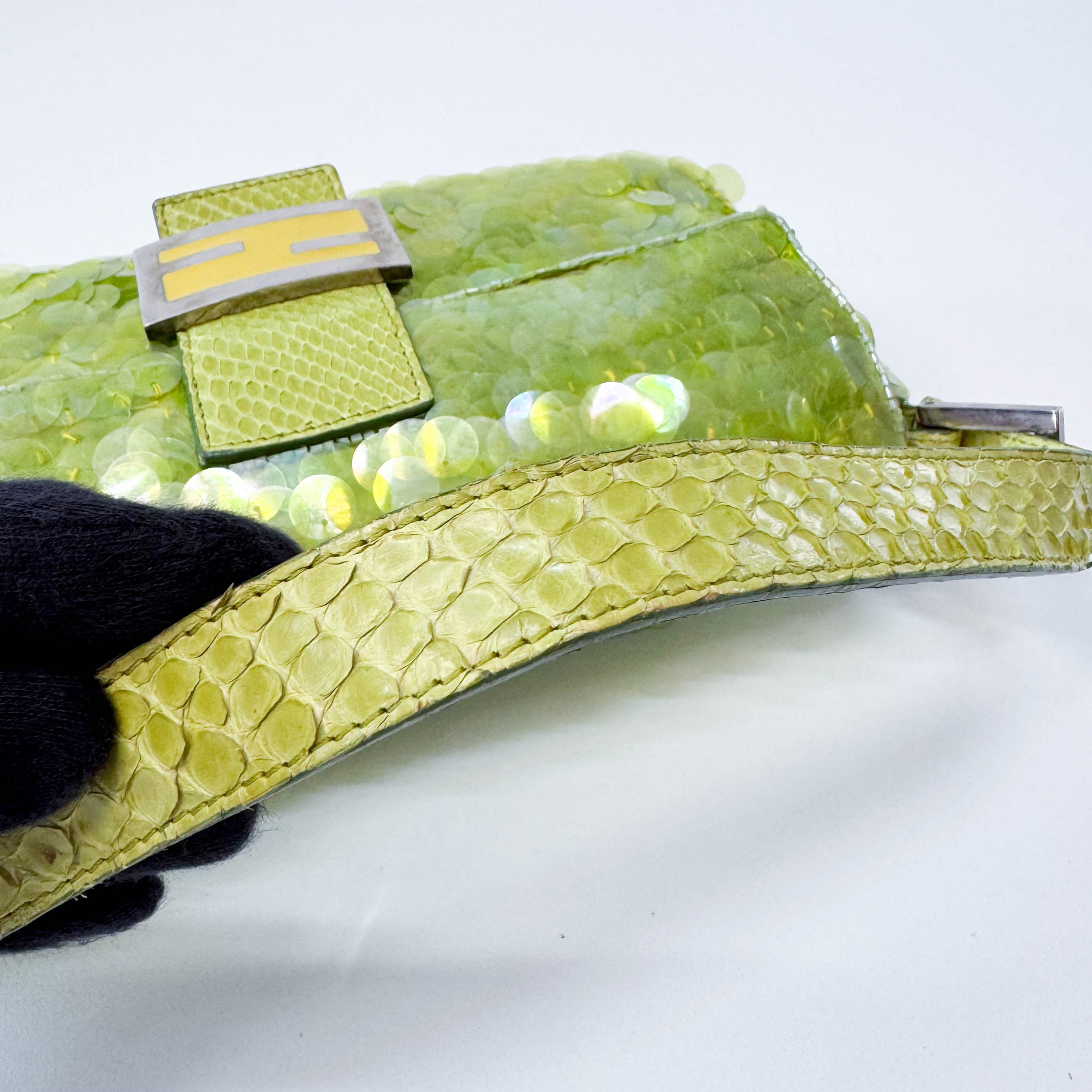 Limited Edition Round Sequin Green Baguette Bag