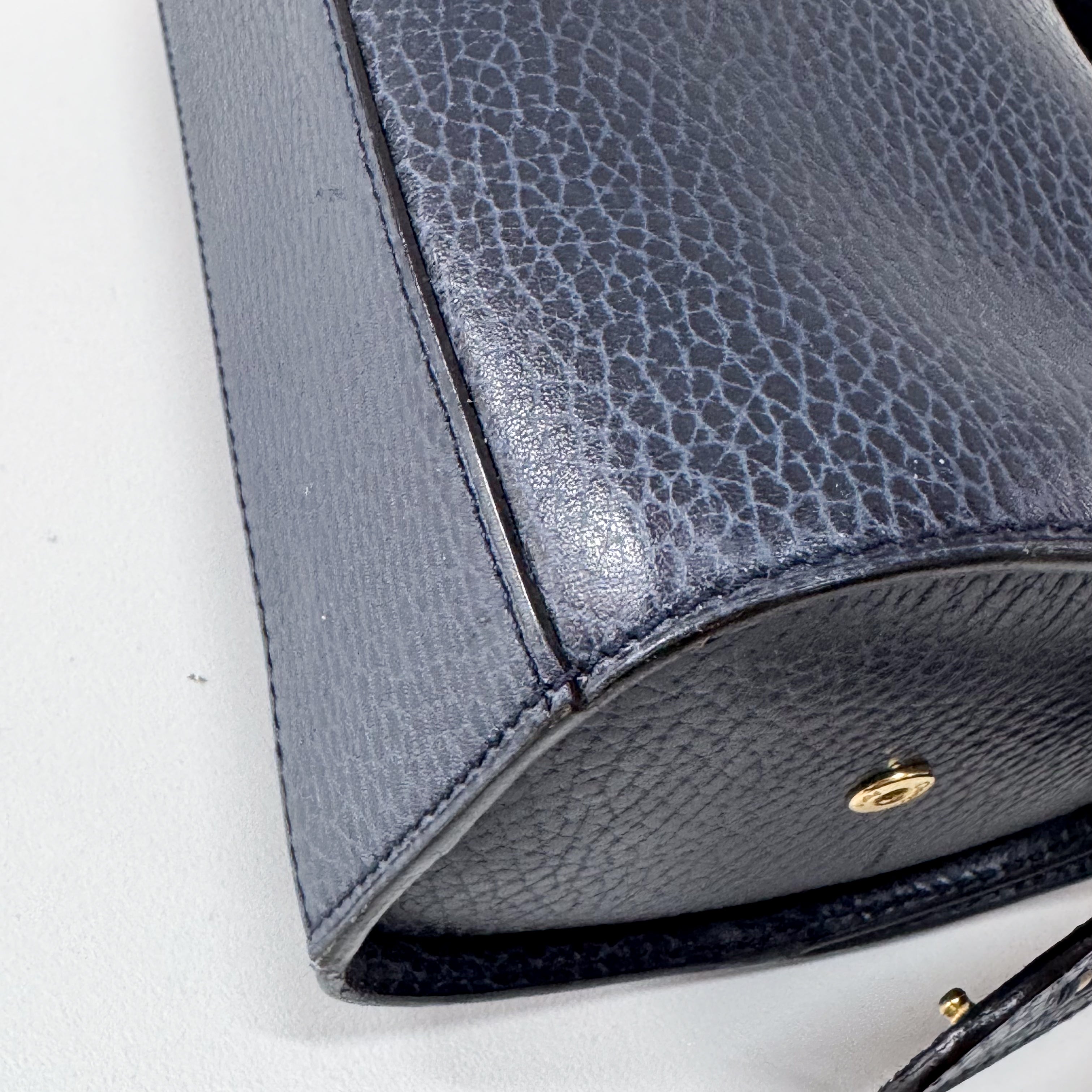 Small Navy Grained Calfskin Leather Handbag