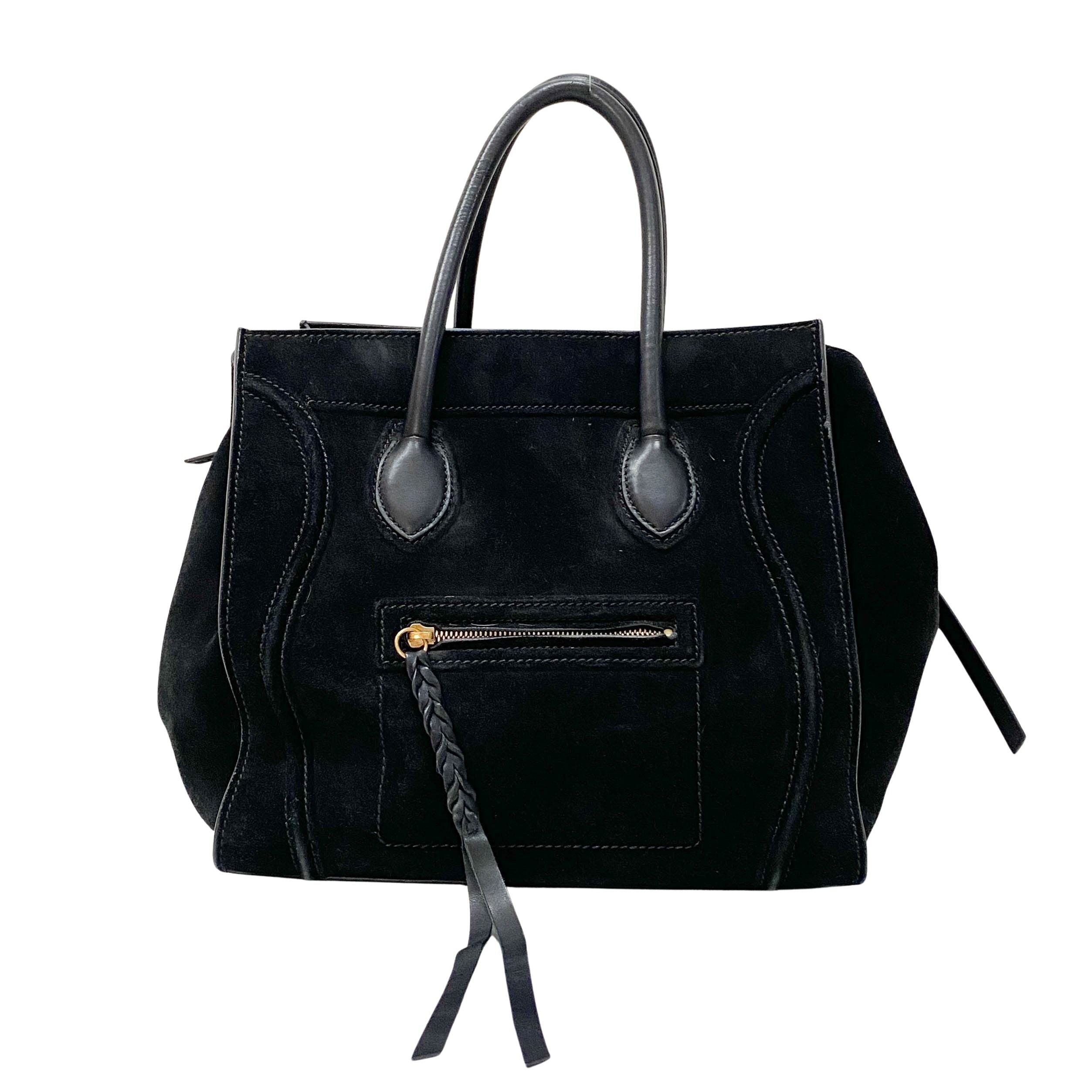 Luggage Black Suede Handbag