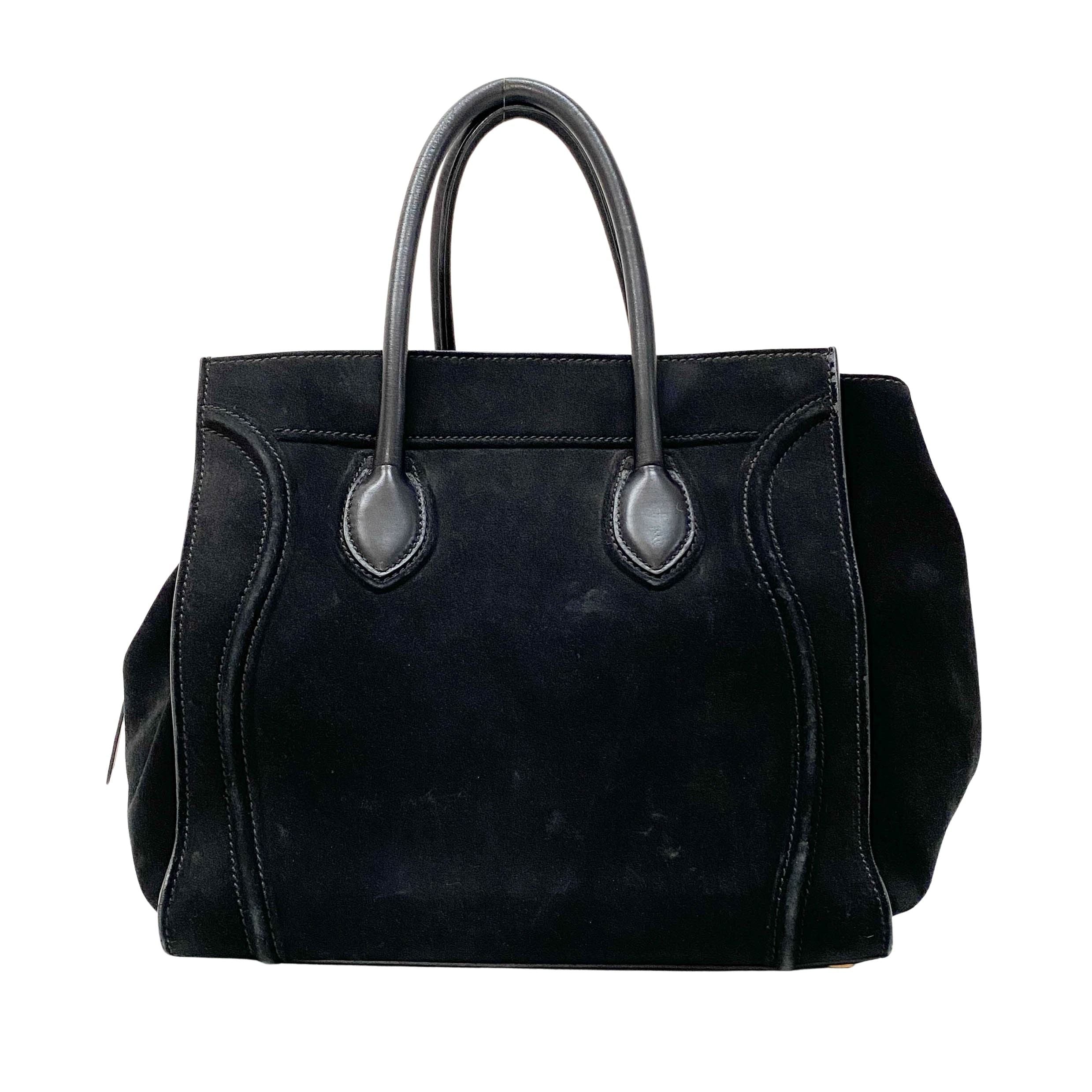 Luggage Black Suede Handbag