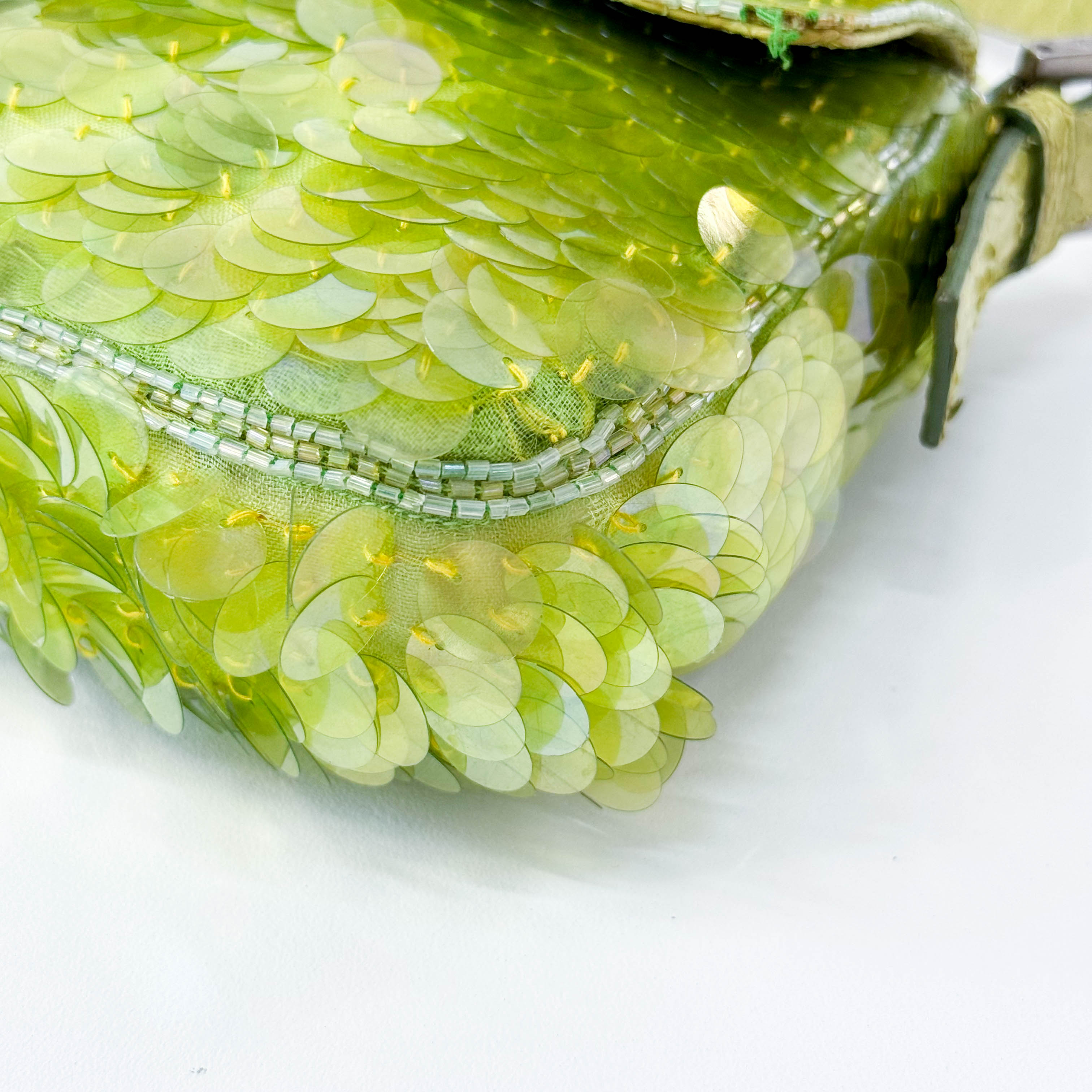 Limited Edition Round Sequin Green Baguette Bag
