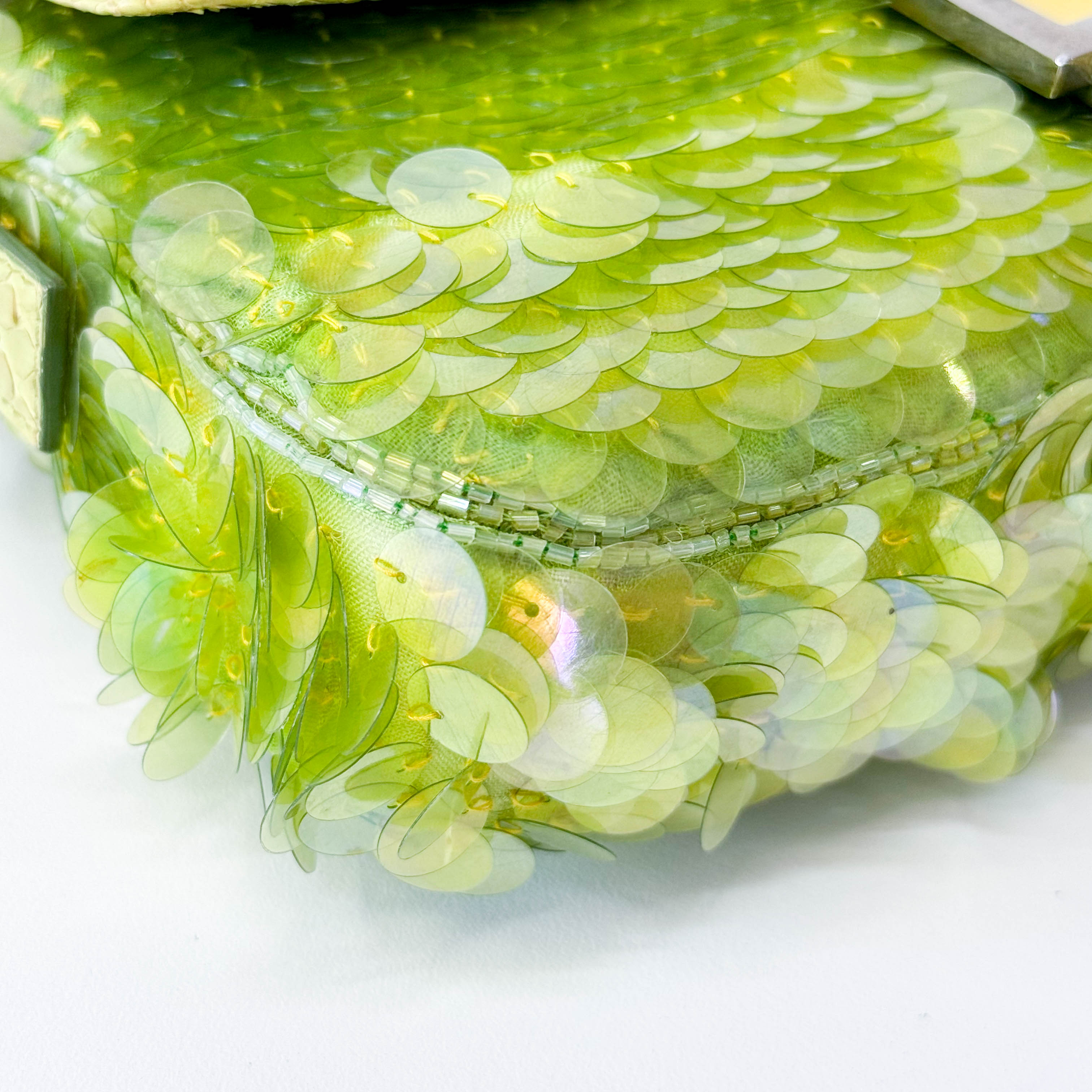 Limited Edition Round Sequin Green Baguette Bag