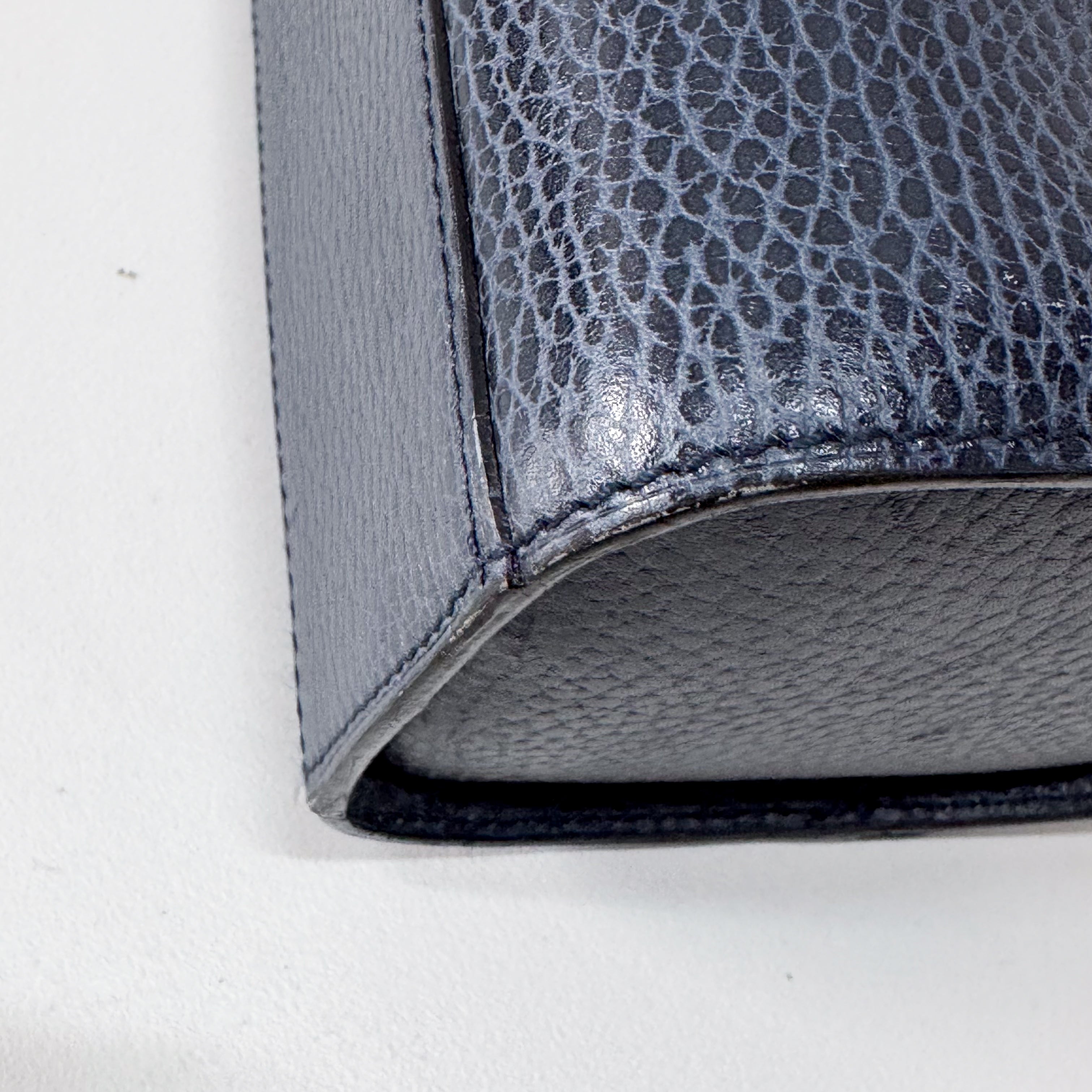 Small Navy Grained Calfskin Leather Handbag