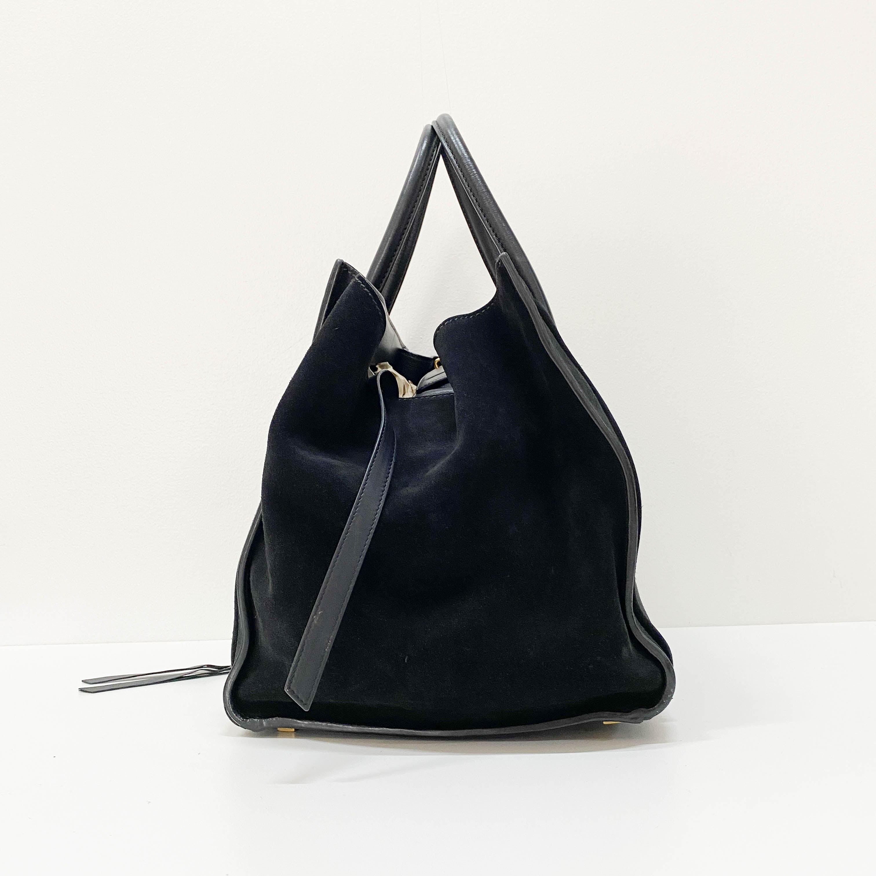 Luggage Black Suede Handbag