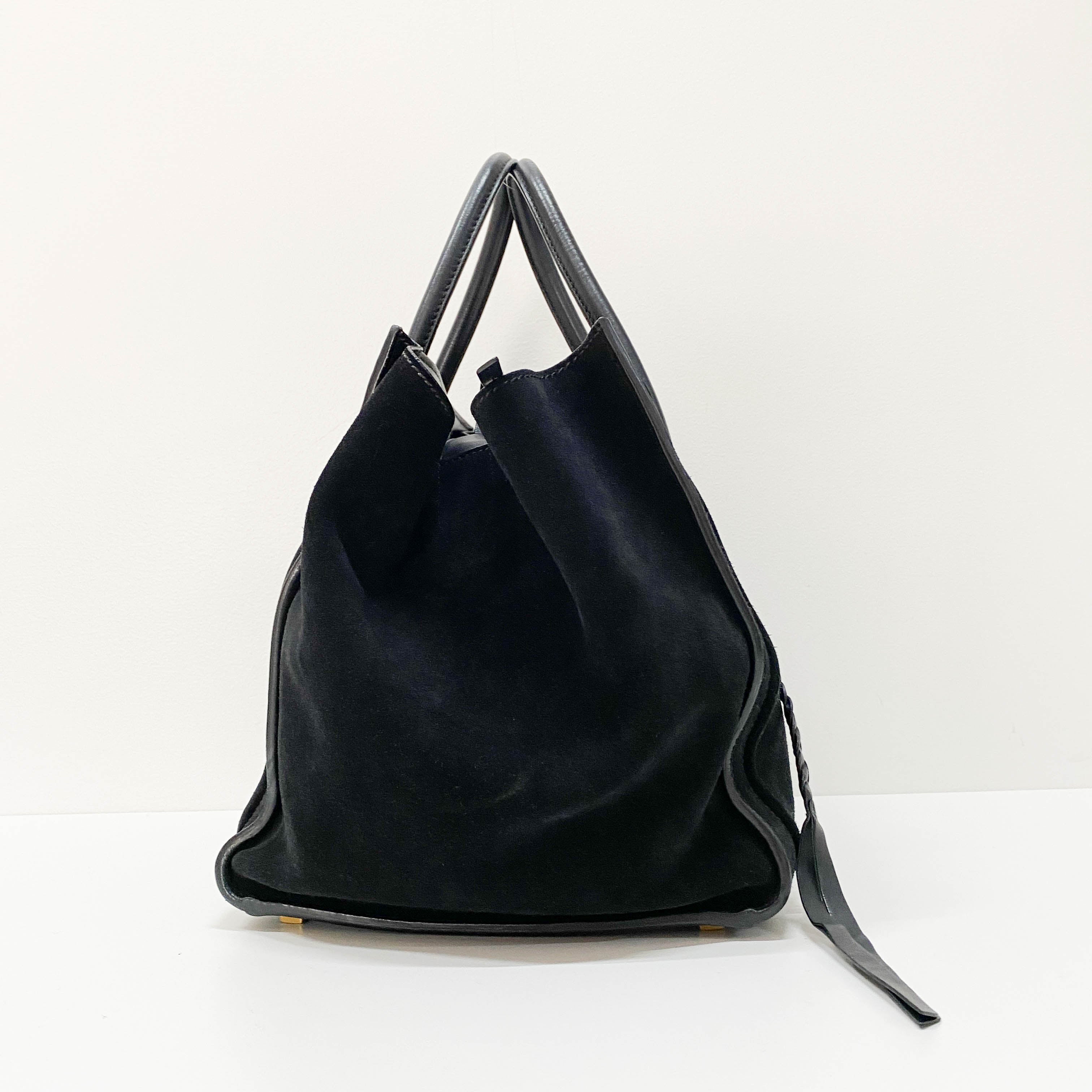 Luggage Black Suede Handbag