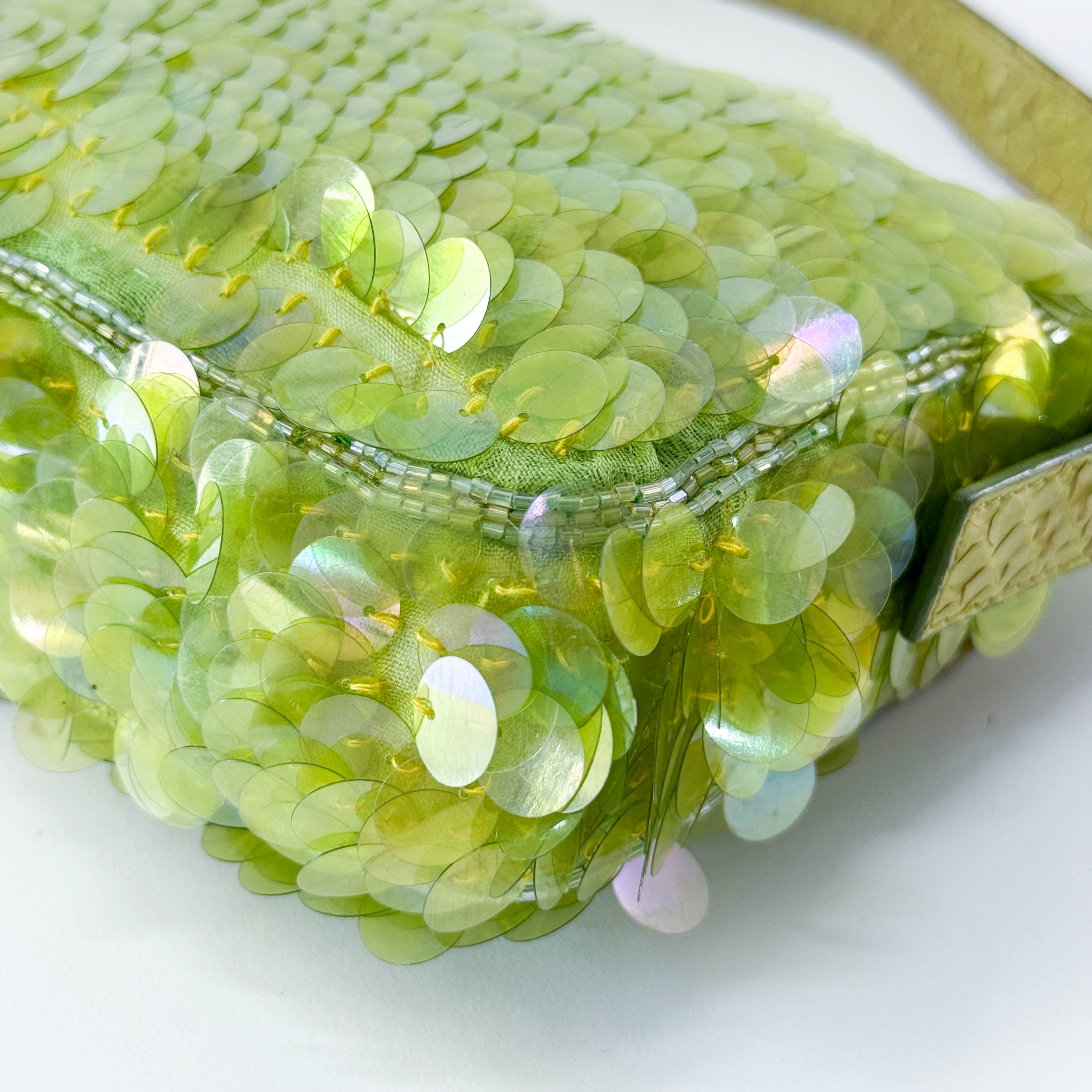 Limited Edition Round Sequin Green Baguette Bag