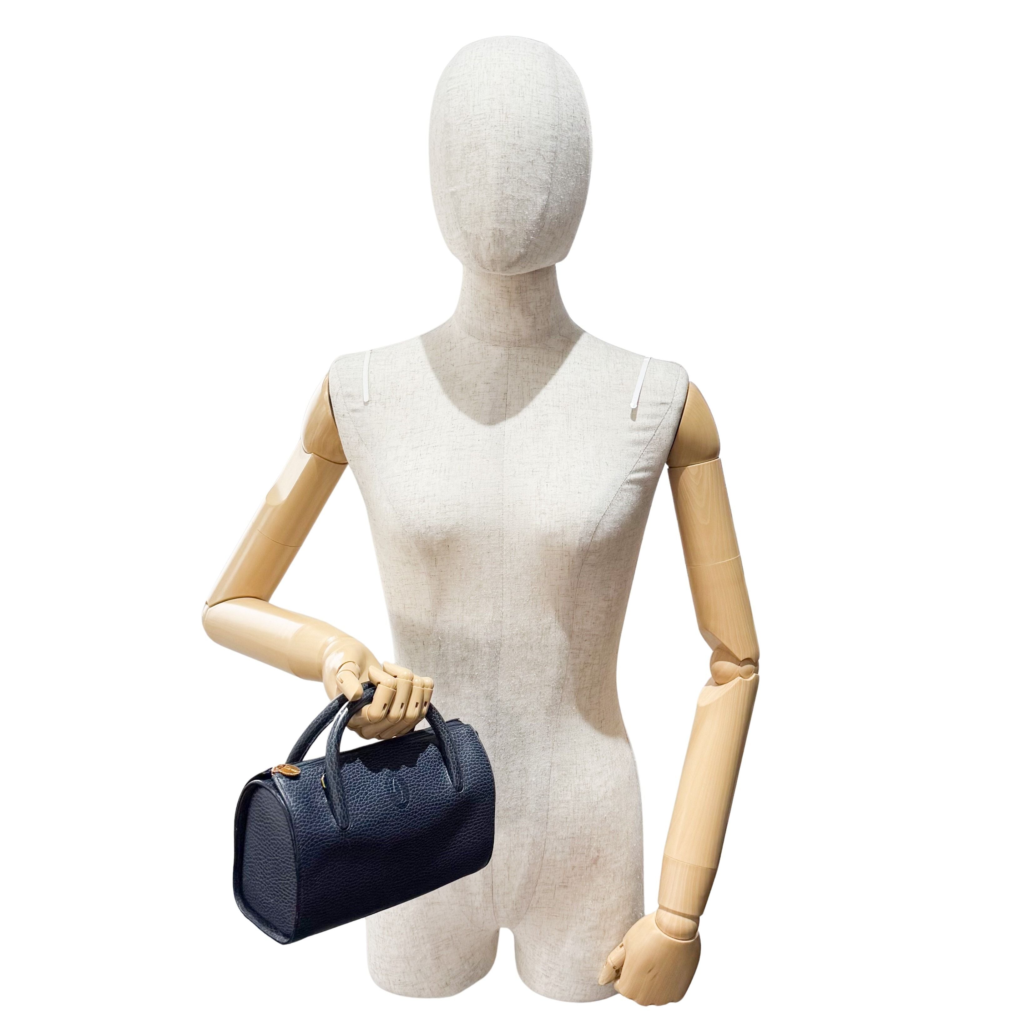 Small Navy Grained Calfskin Leather Handbag