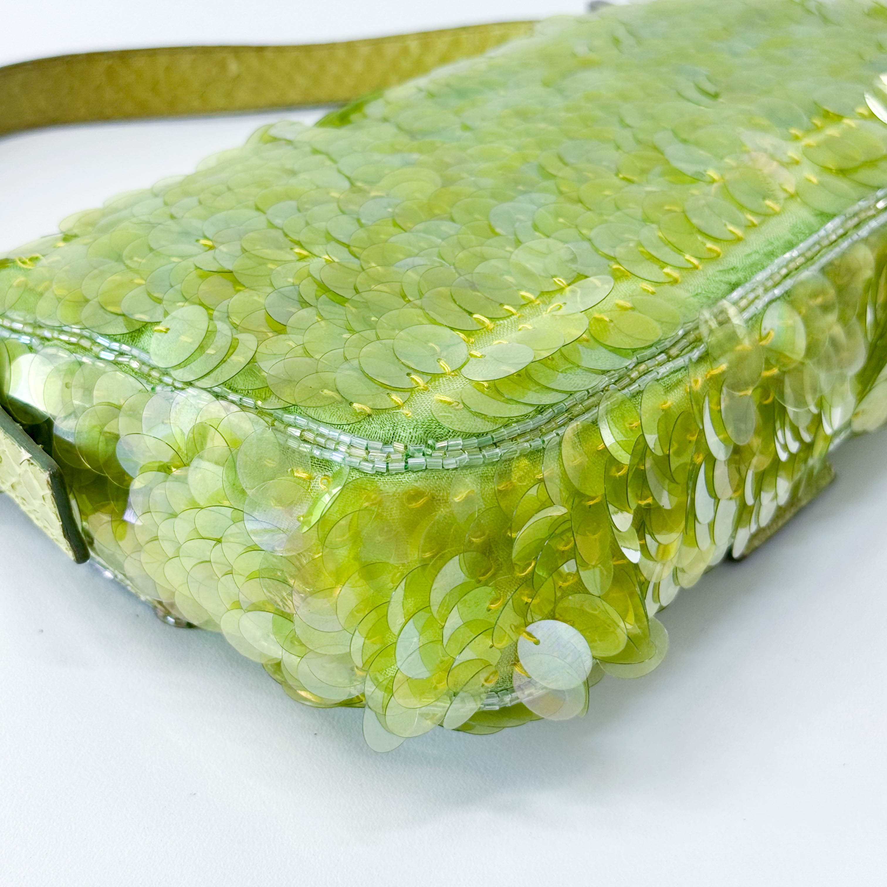 Limited Edition Round Sequin Green Baguette Bag
