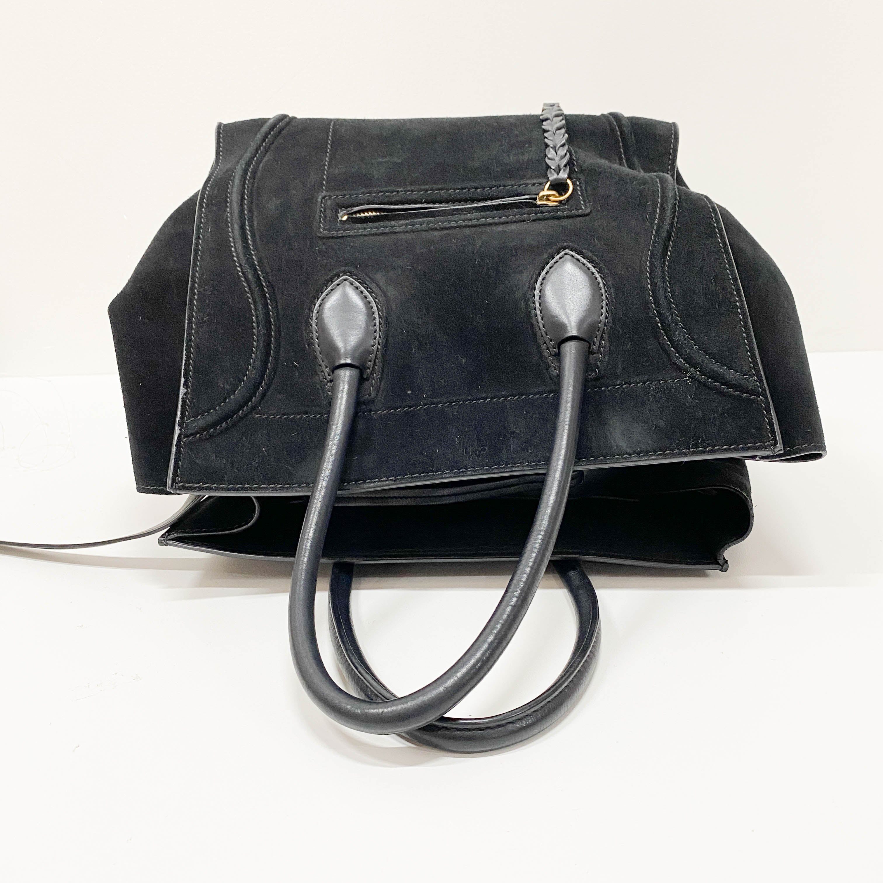 Luggage Black Suede Handbag