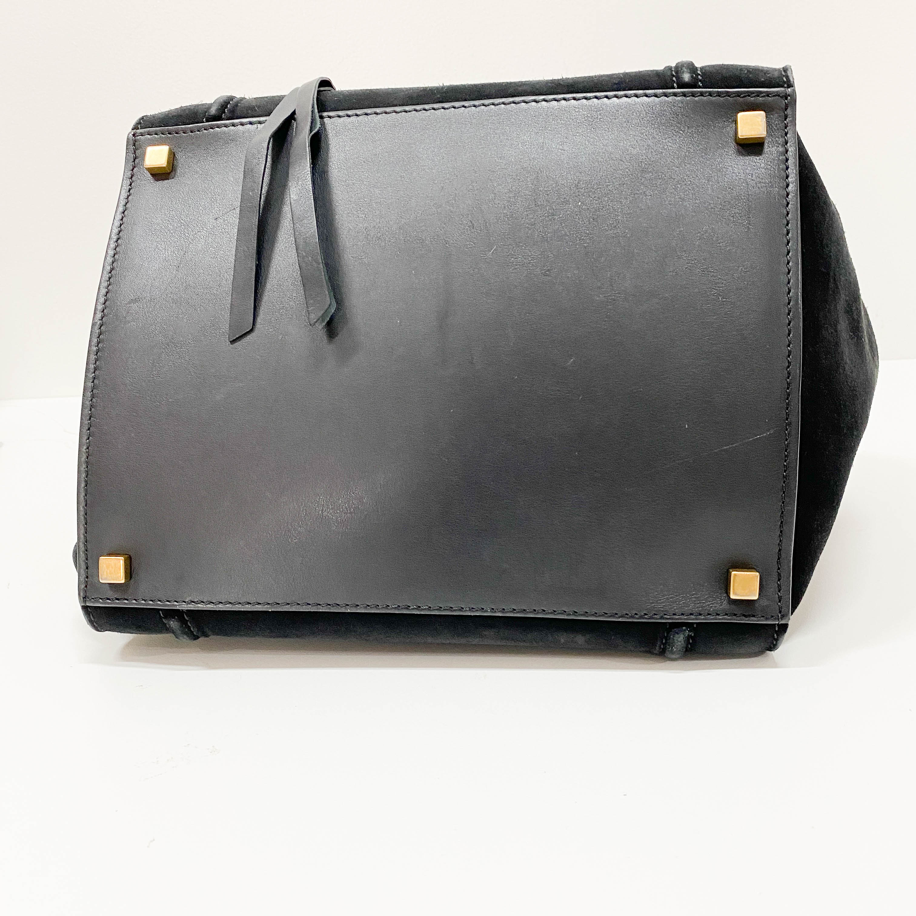 Luggage Black Suede Handbag