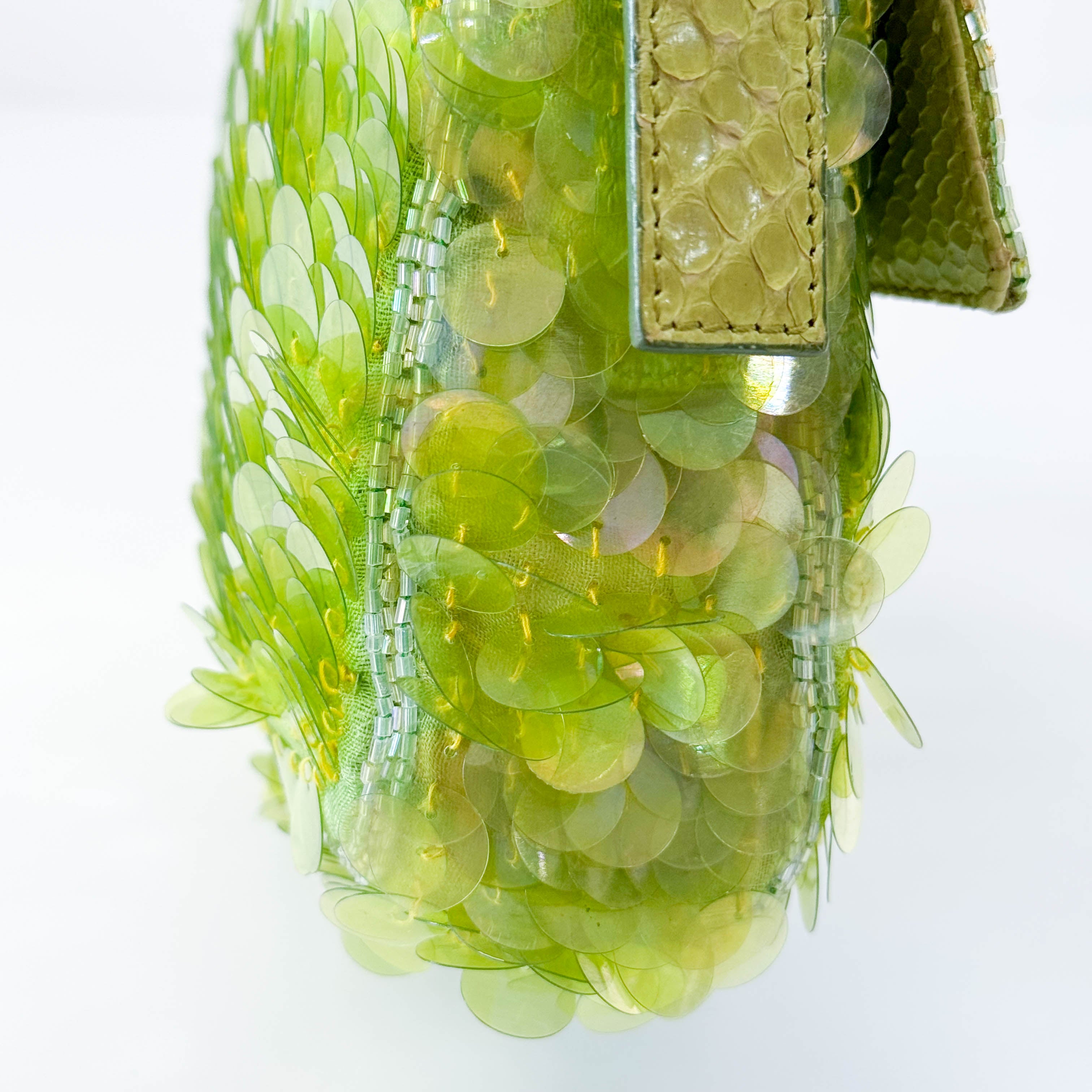 Limited Edition Round Sequin Green Baguette Bag