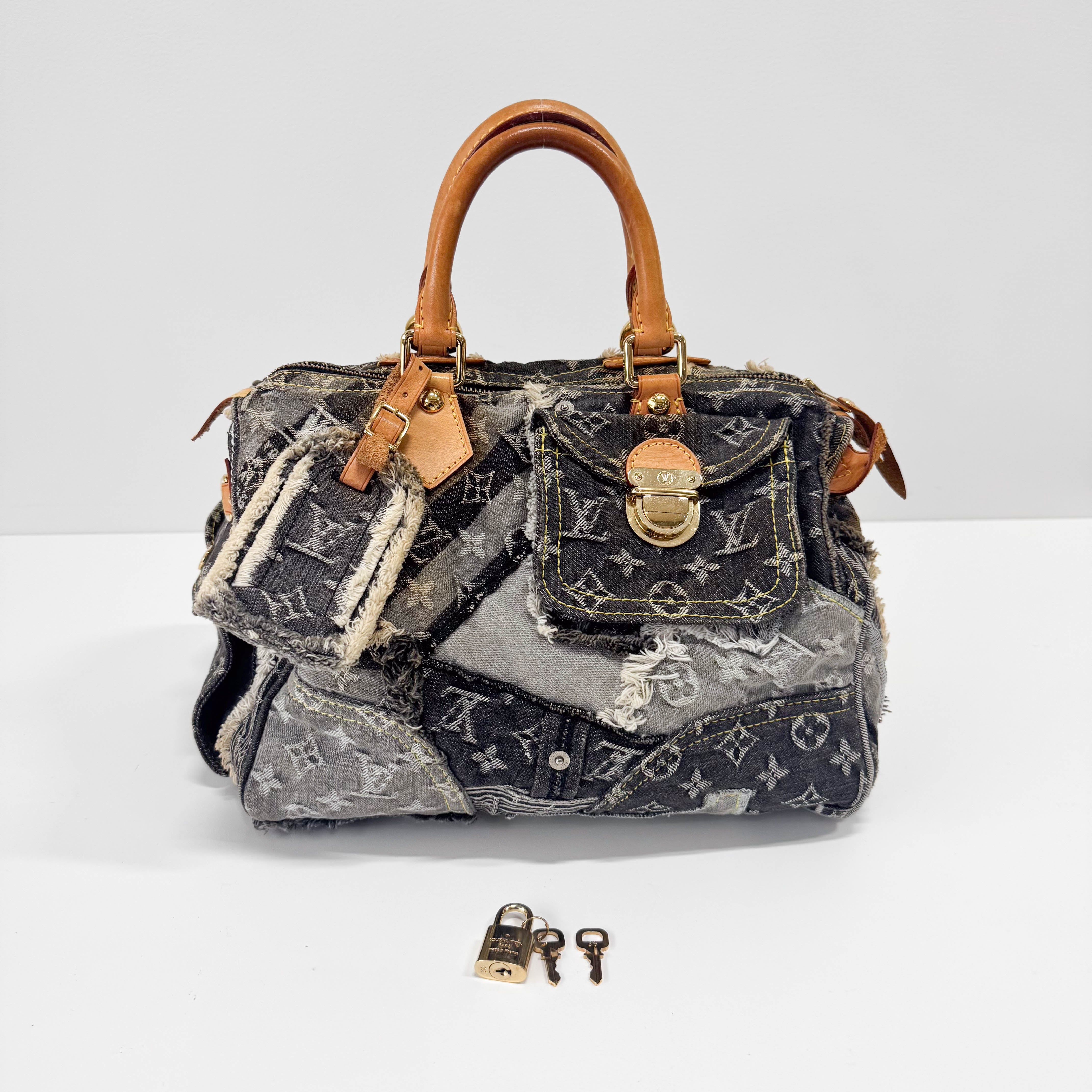 Monogram Speedy 30 Grey Denim Patchwork Bag