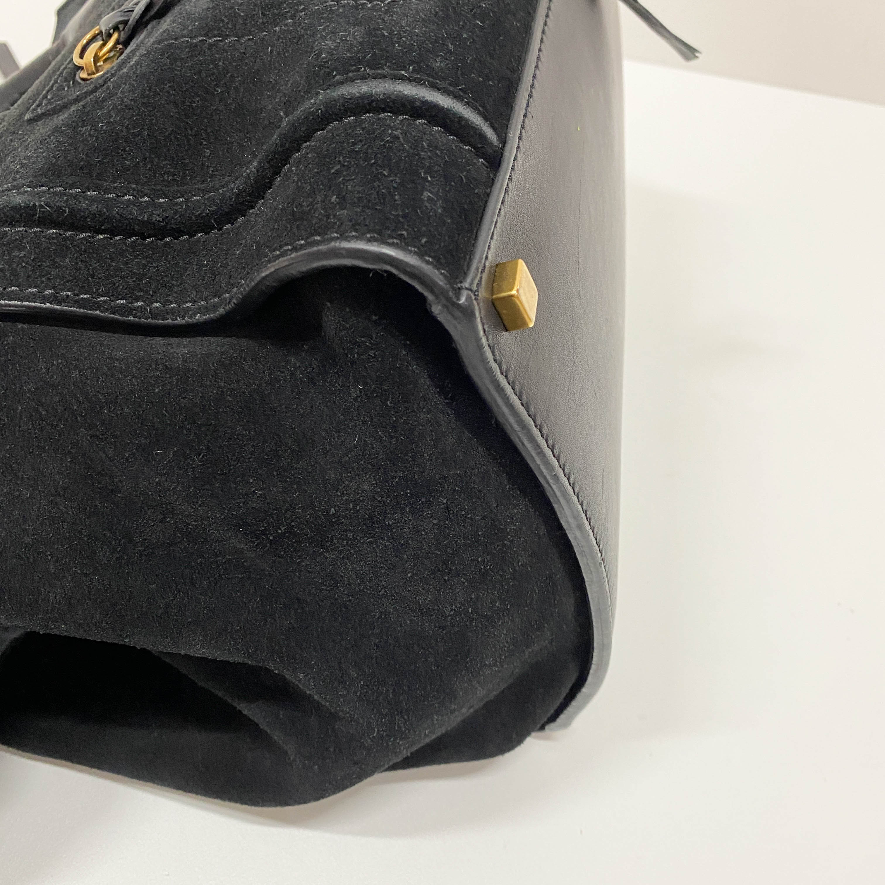 Luggage Black Suede Handbag