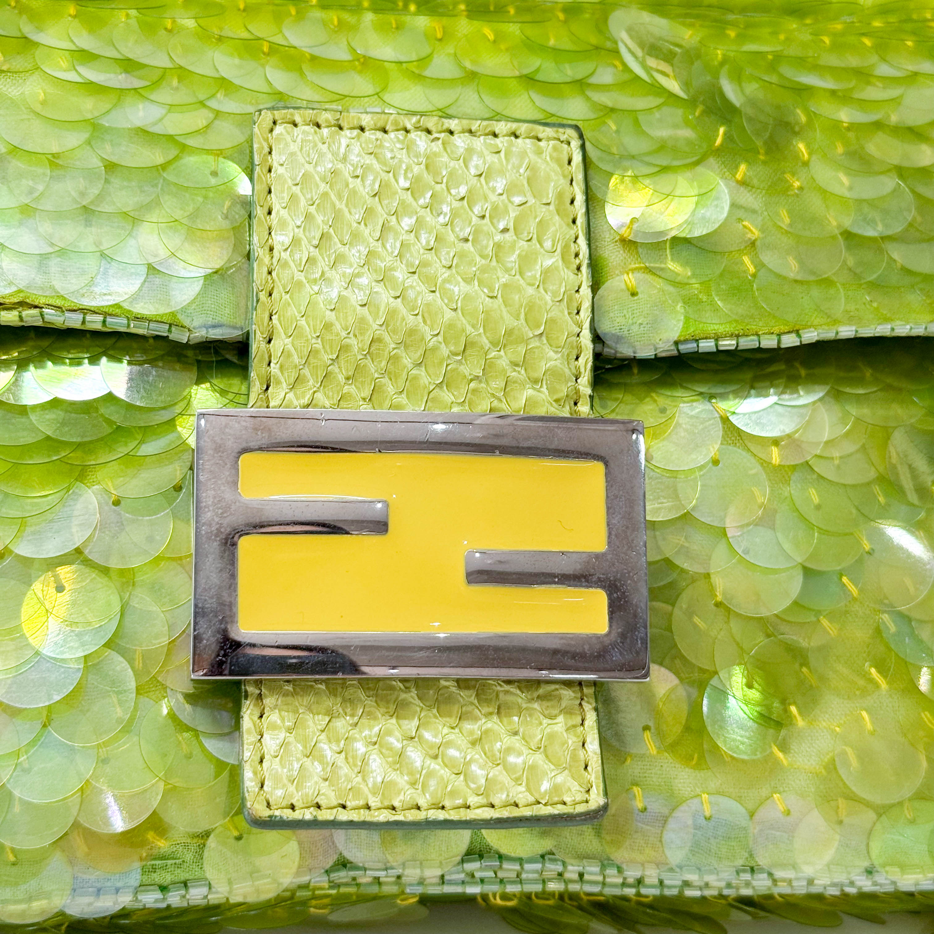 Limited Edition Round Sequin Green Baguette Bag