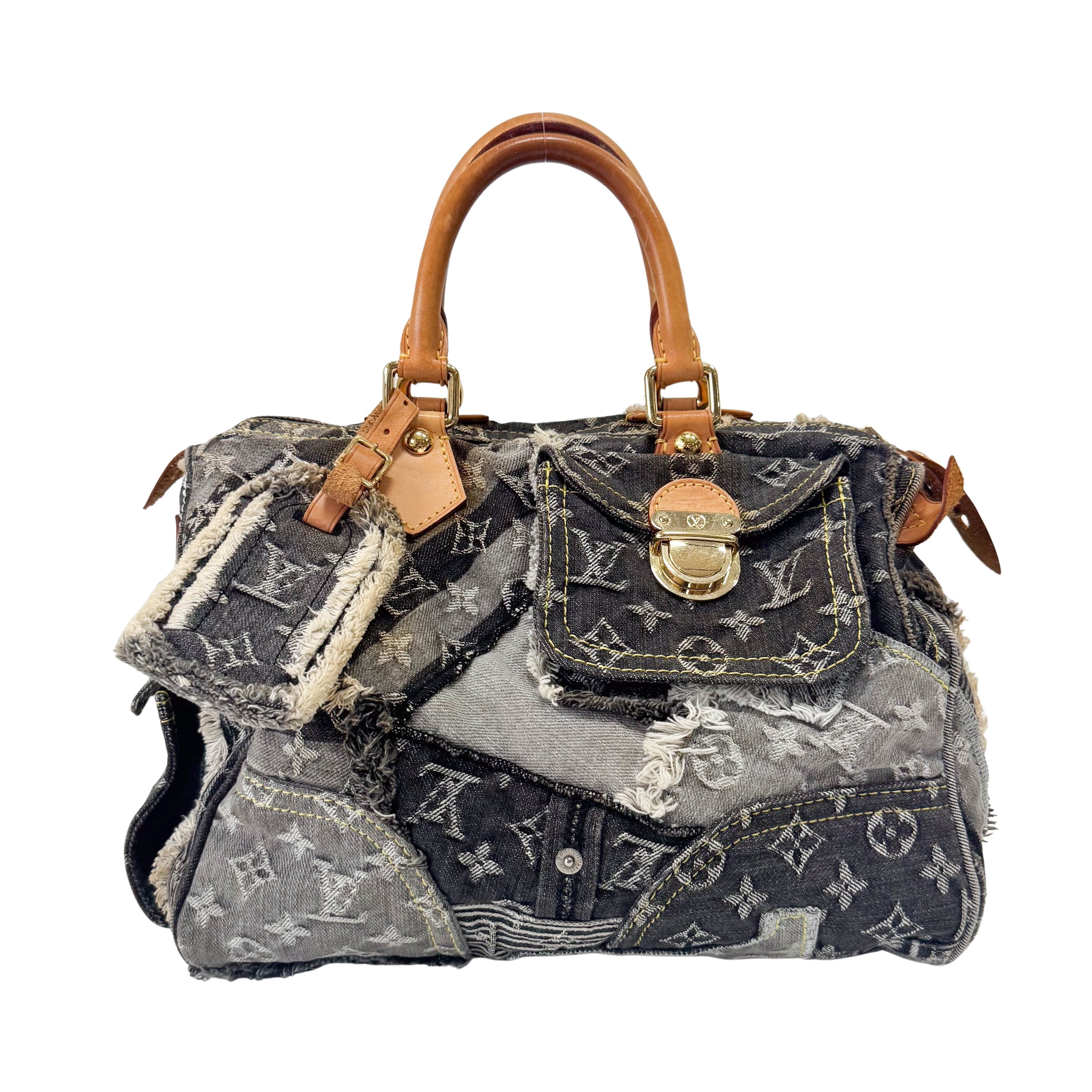 Monogram Speedy 30 Grey Denim Patchwork Bag