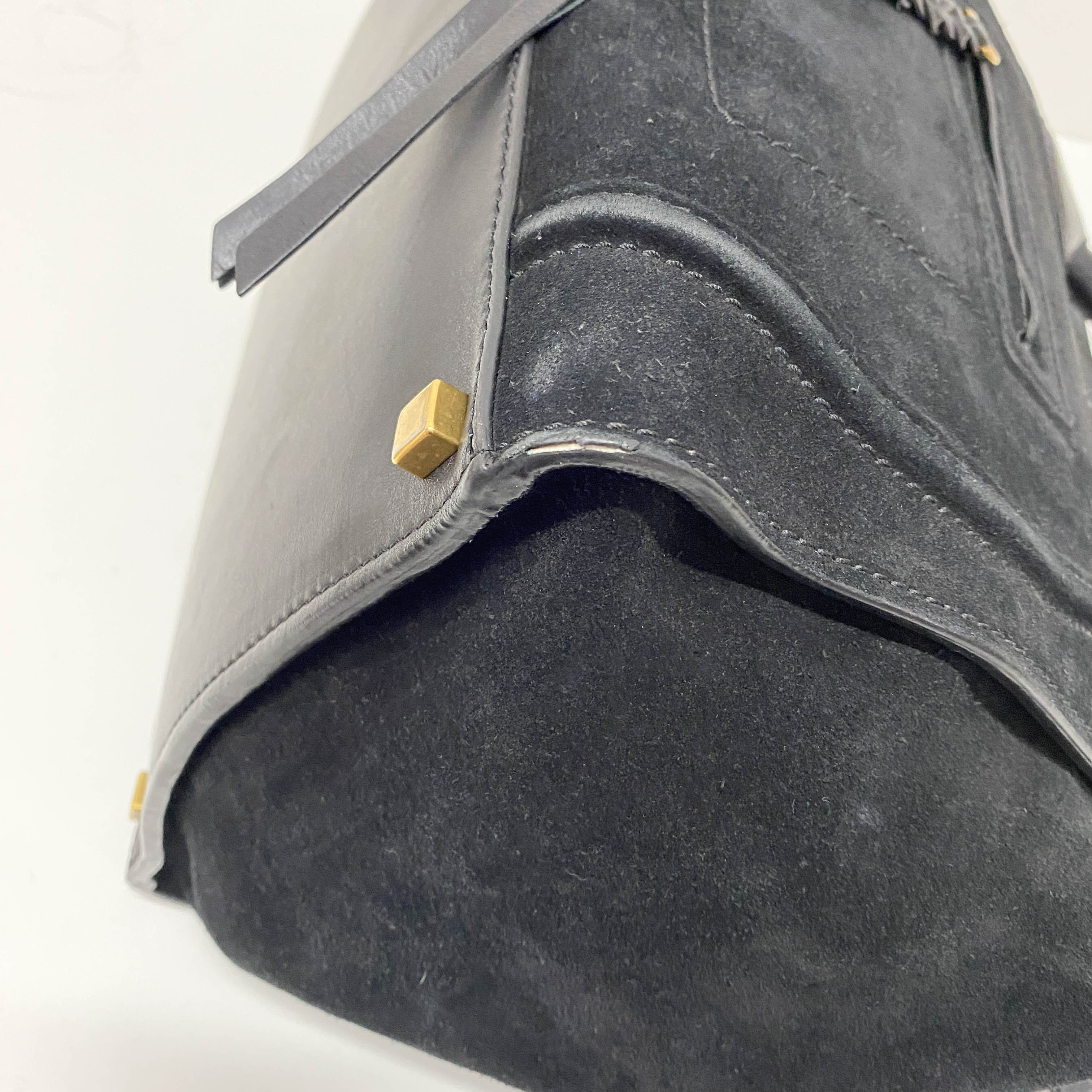 Luggage Black Suede Handbag