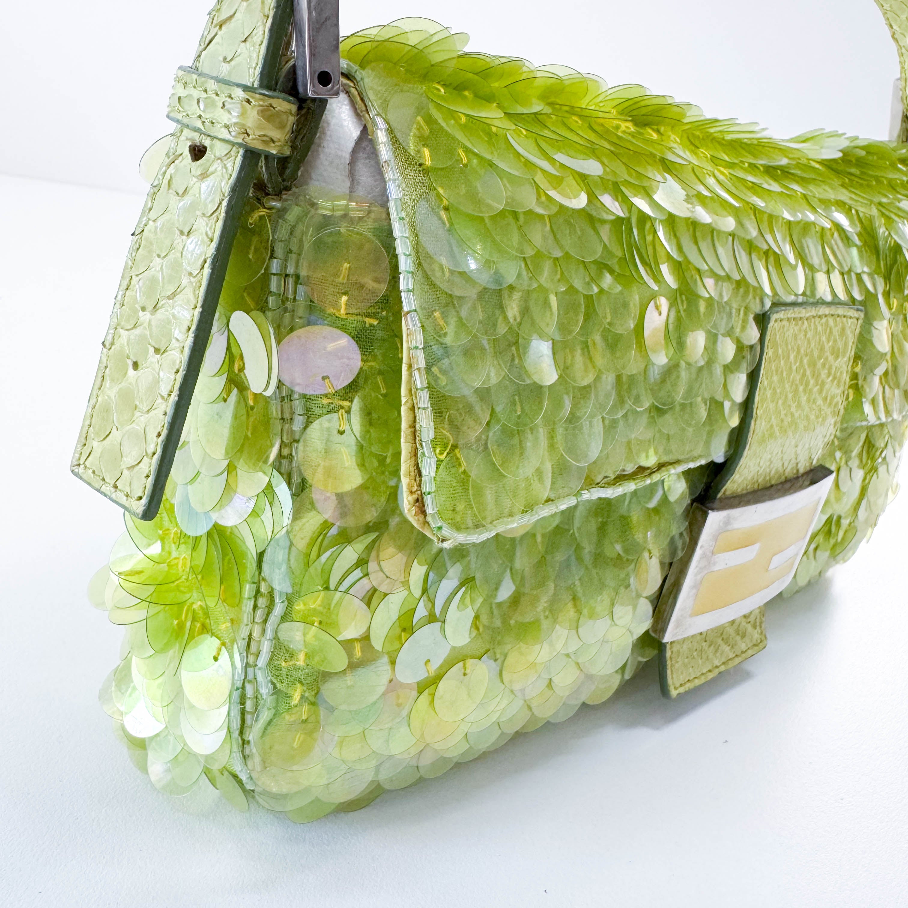 Limited Edition Round Sequin Green Baguette Bag