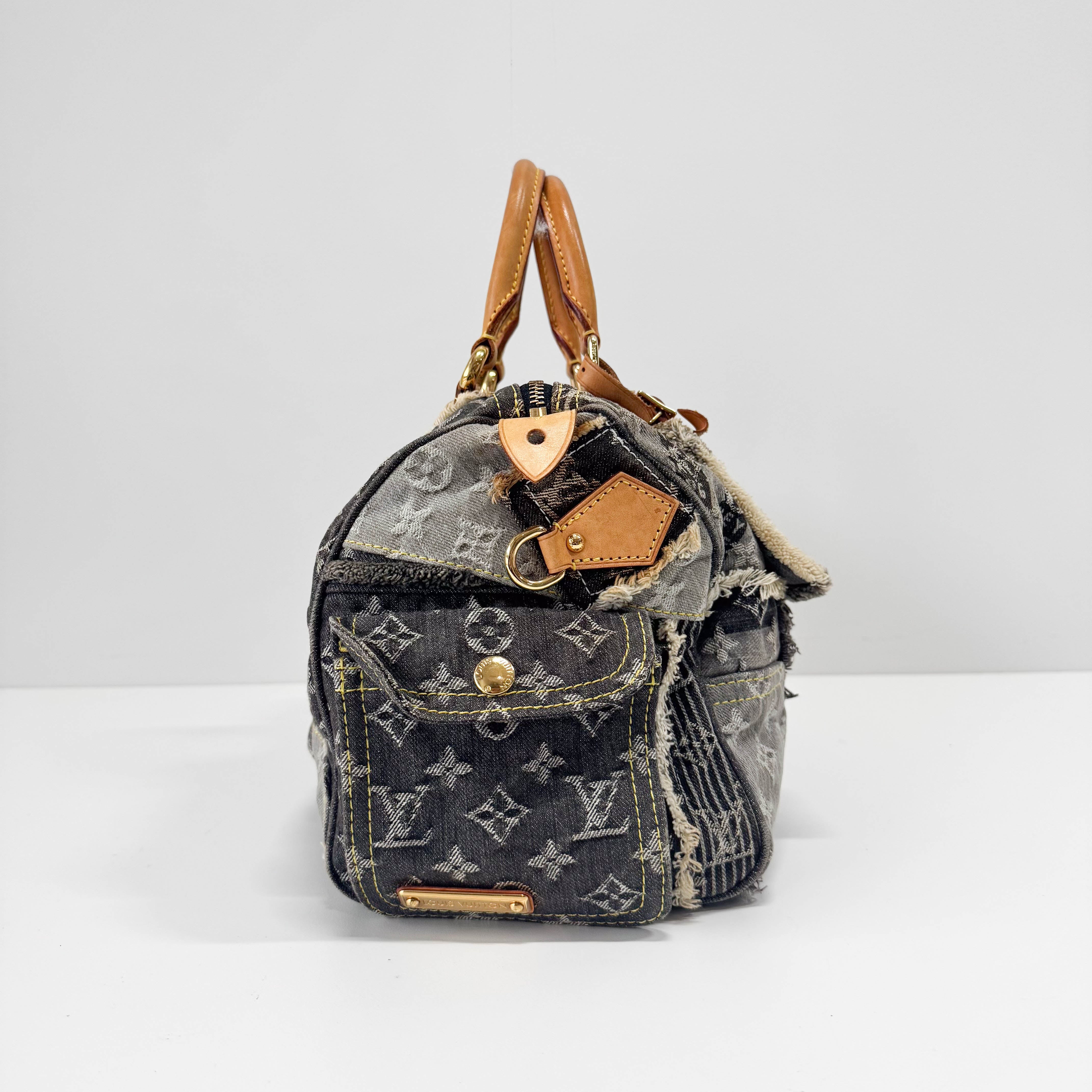 Monogram Speedy 30 Grey Denim Patchwork Bag