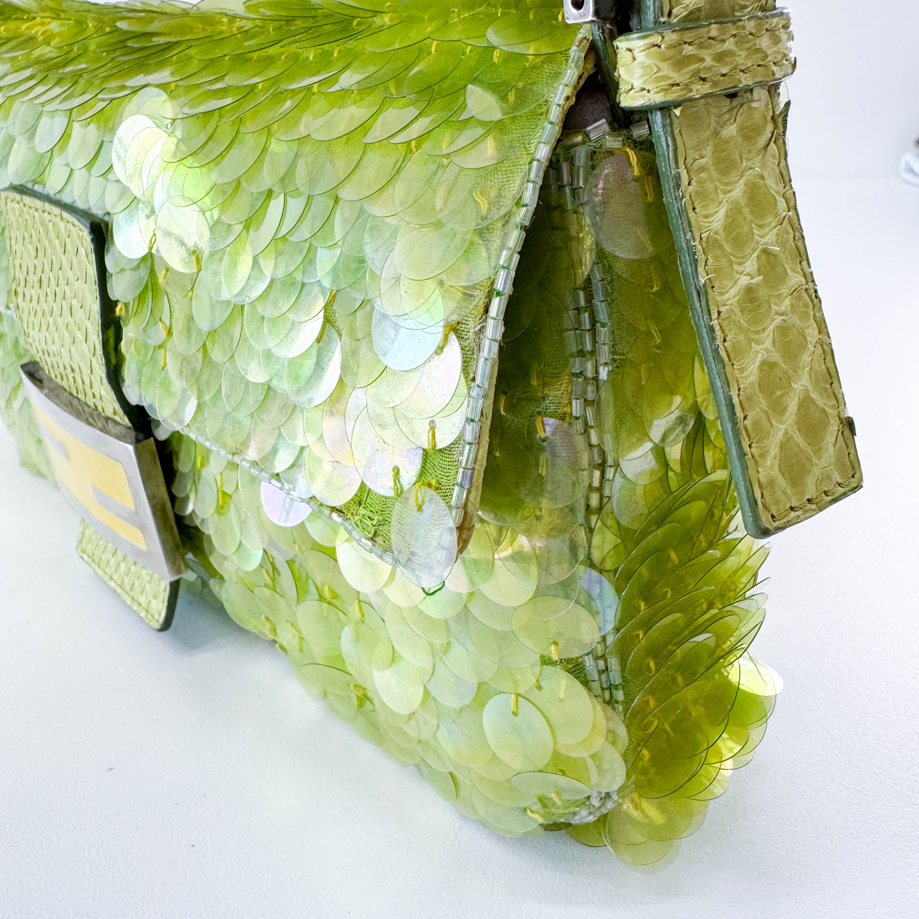 Limited Edition Round Sequin Green Baguette Bag