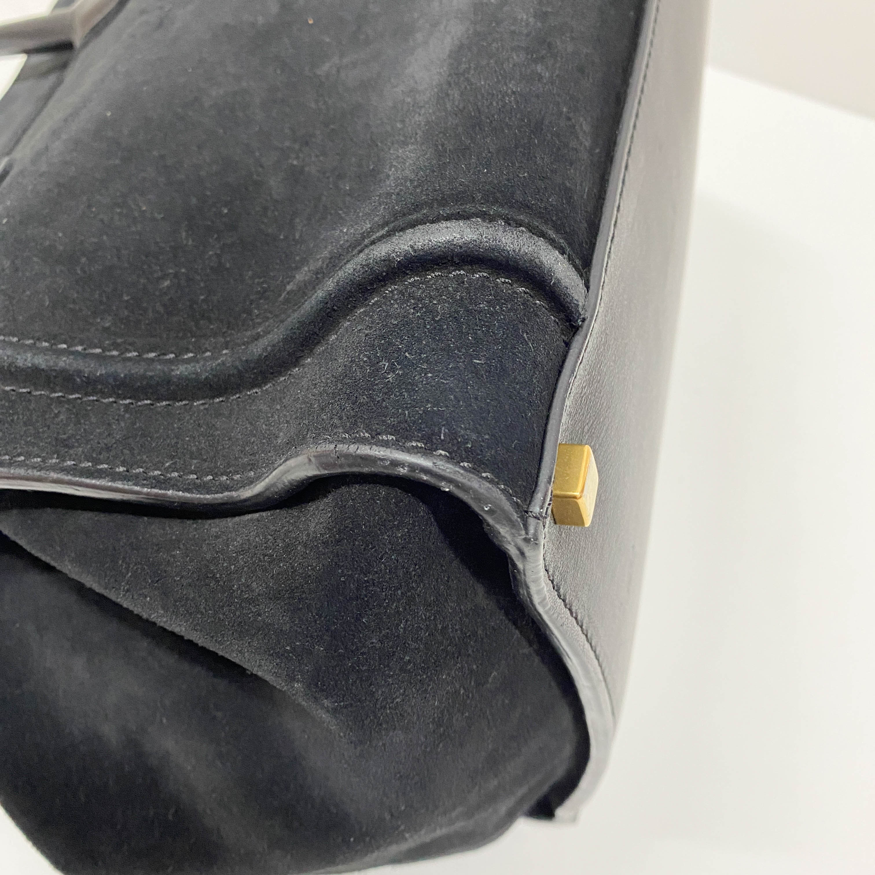 Luggage Black Suede Handbag