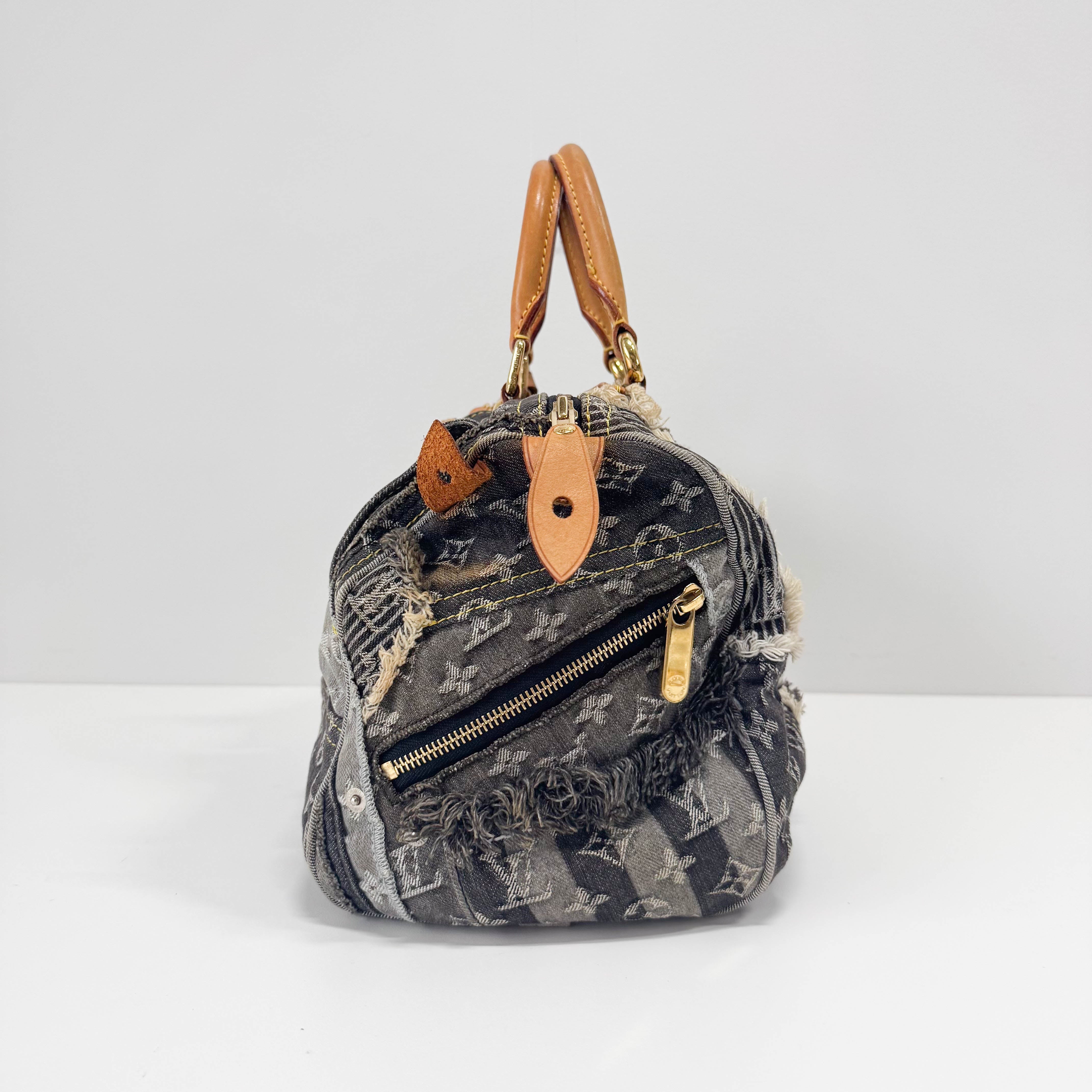 Monogram Speedy 30 Grey Denim Patchwork Bag