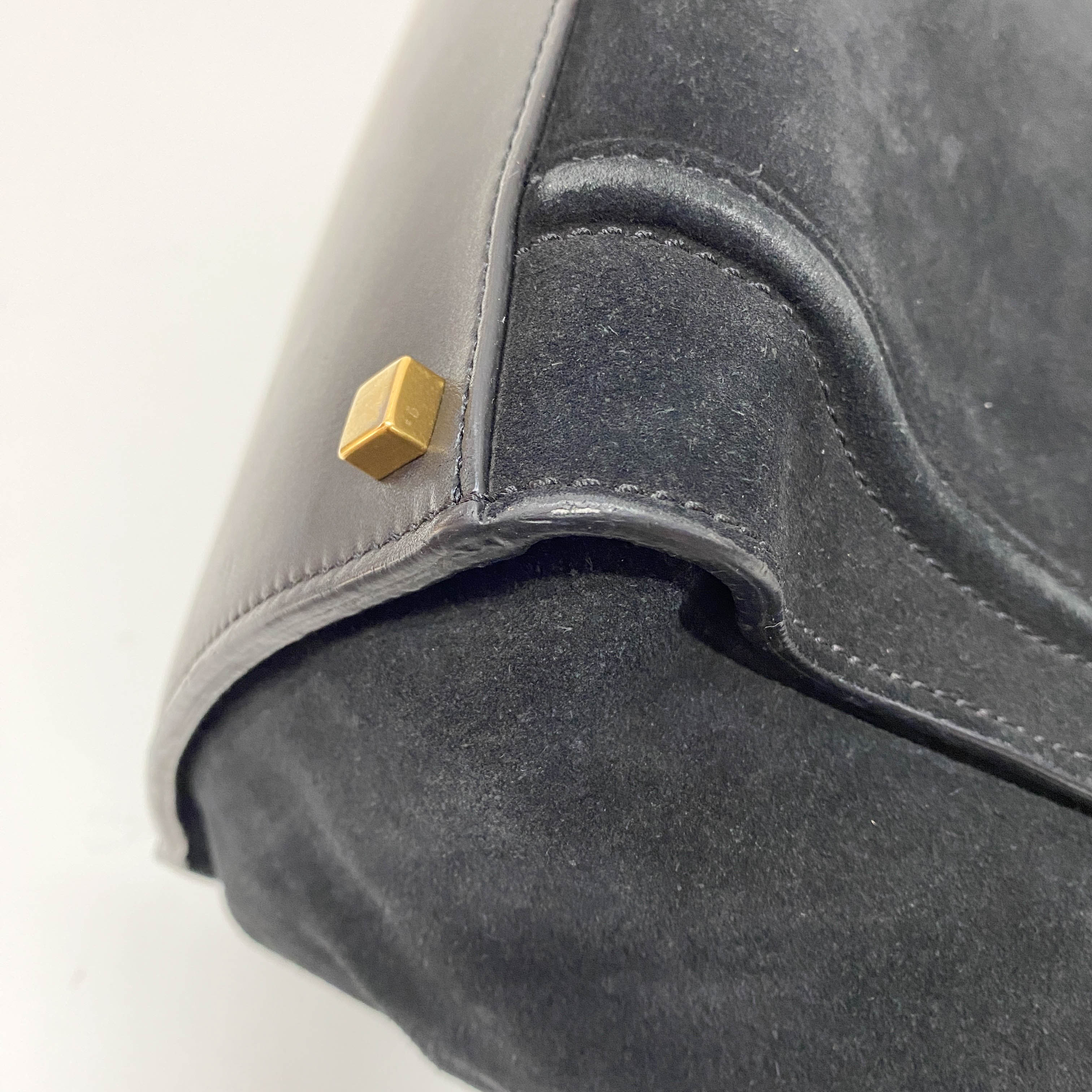 Luggage Black Suede Handbag