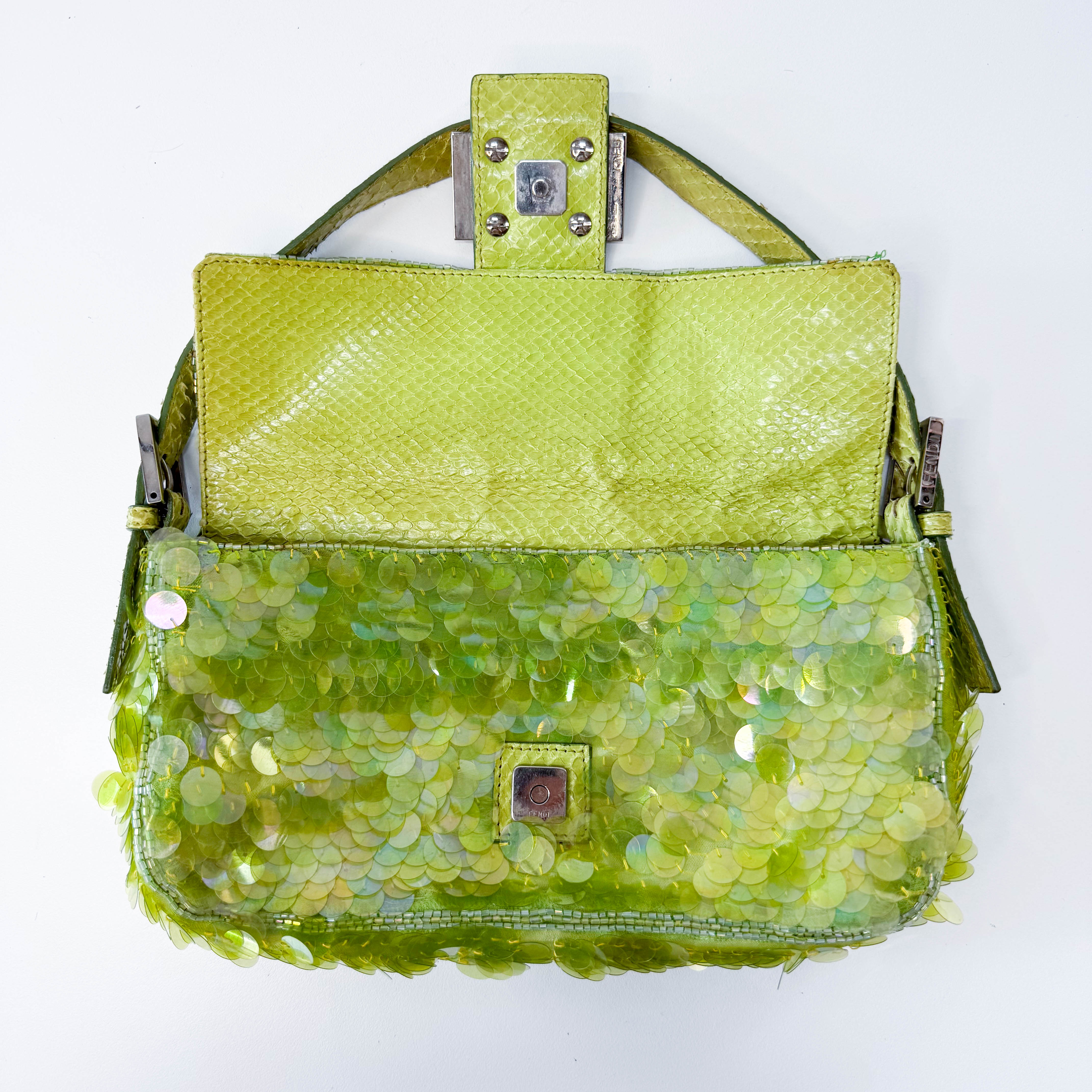 Limited Edition Round Sequin Green Baguette Bag