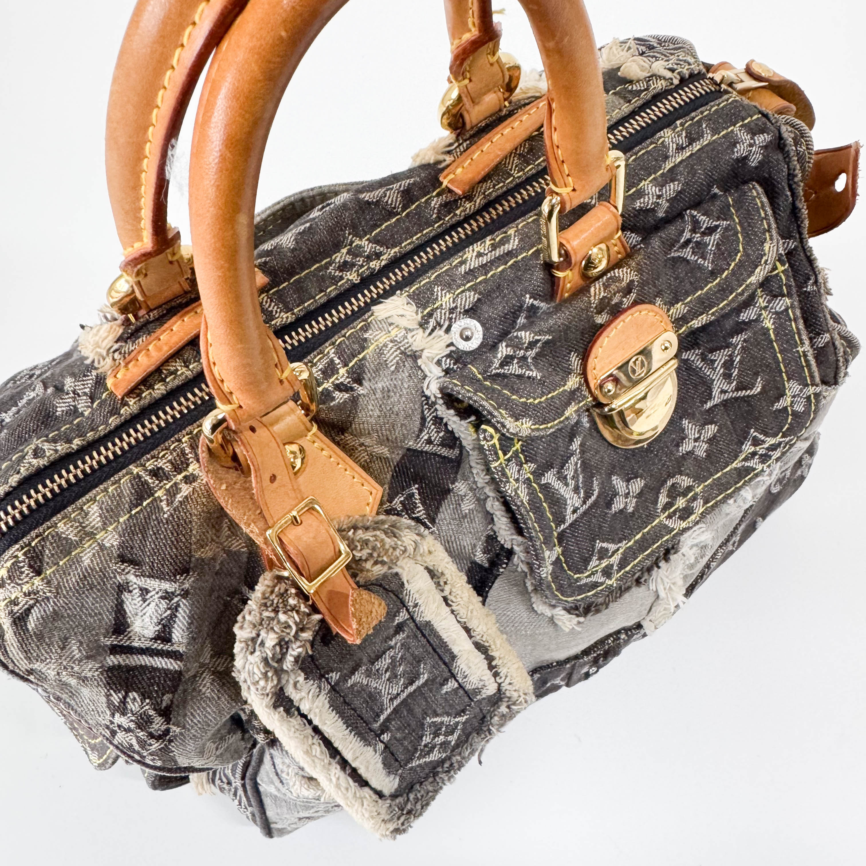 Monogram Speedy 30 Grey Denim Patchwork Bag