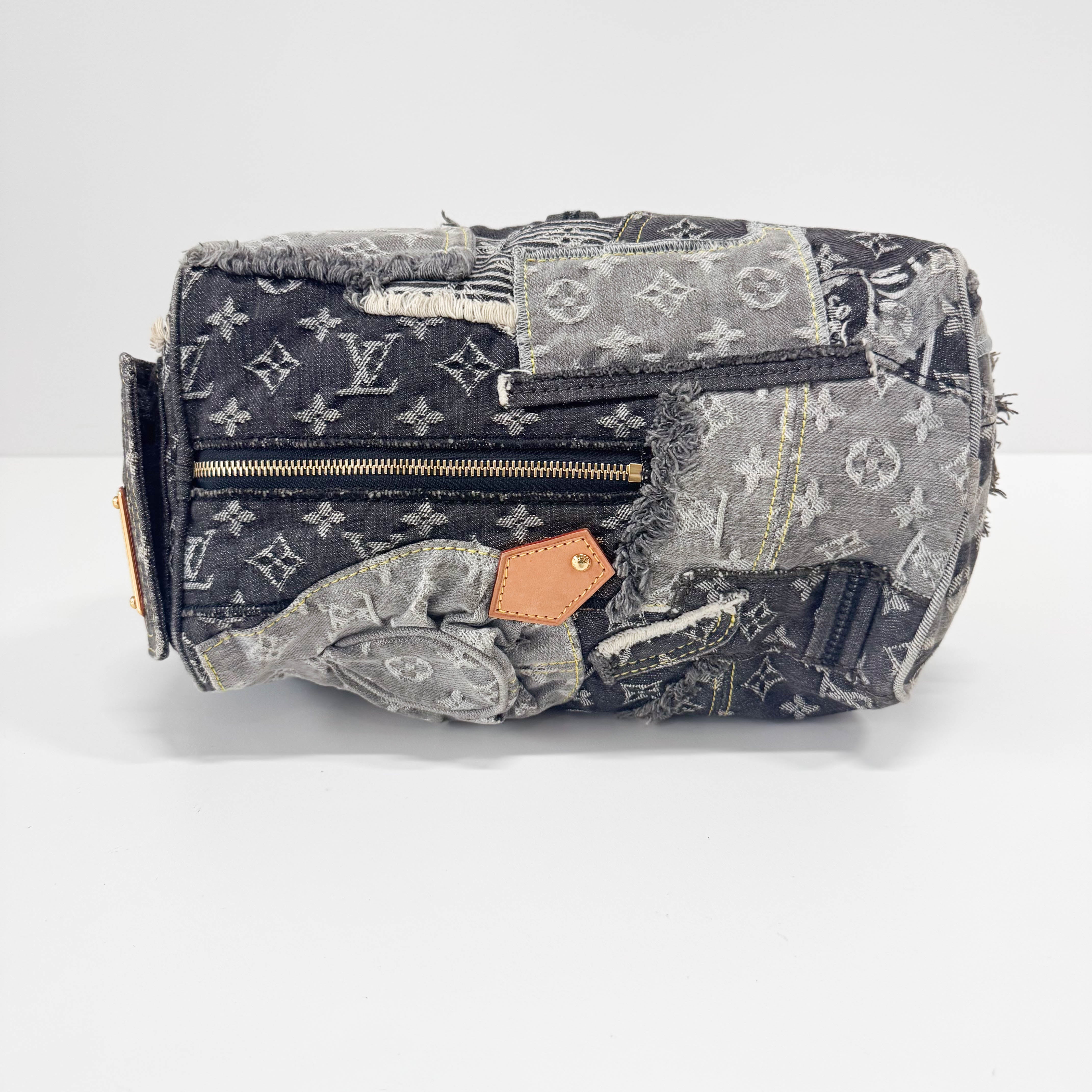 Monogram Speedy 30 Grey Denim Patchwork Bag