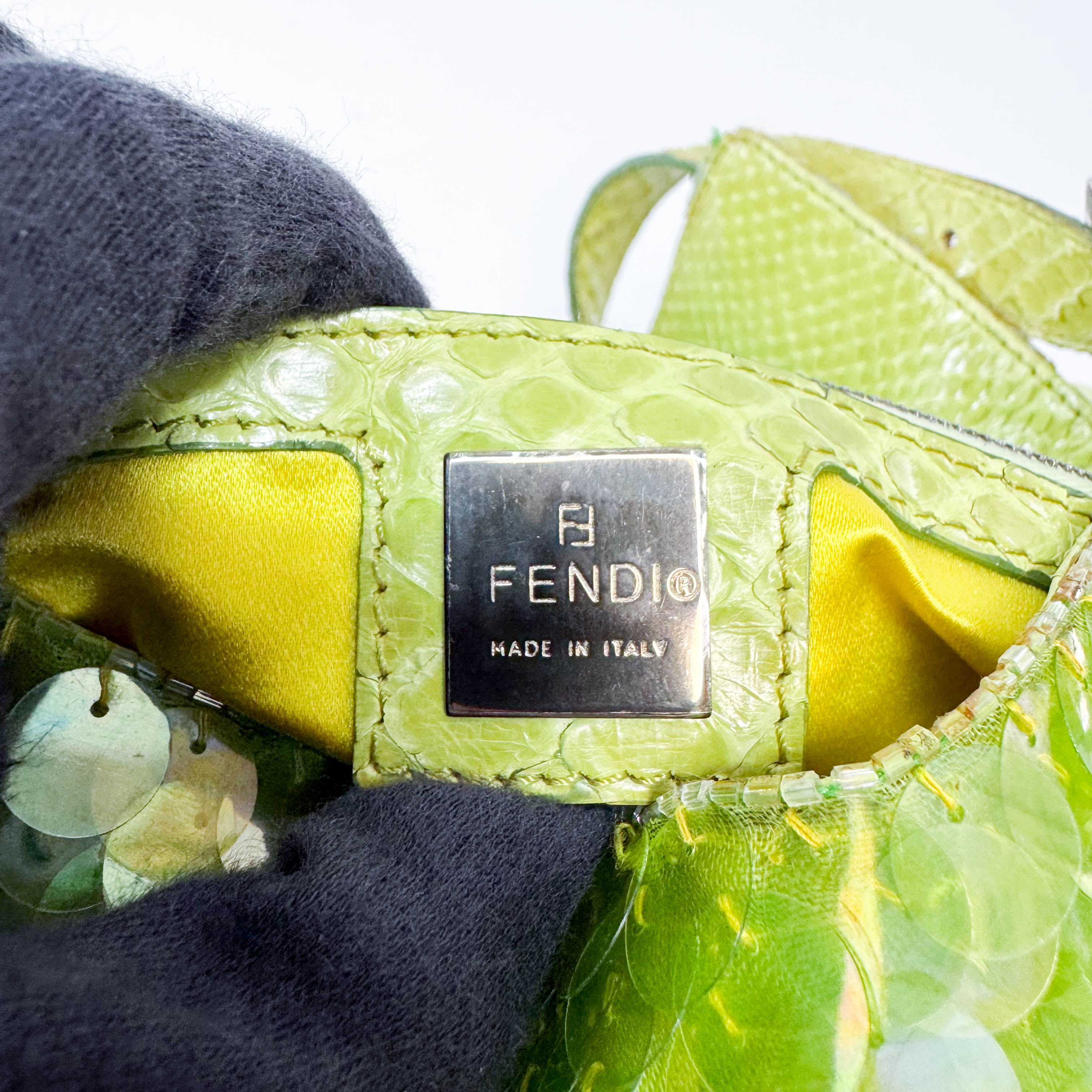 Limited Edition Round Sequin Green Baguette Bag