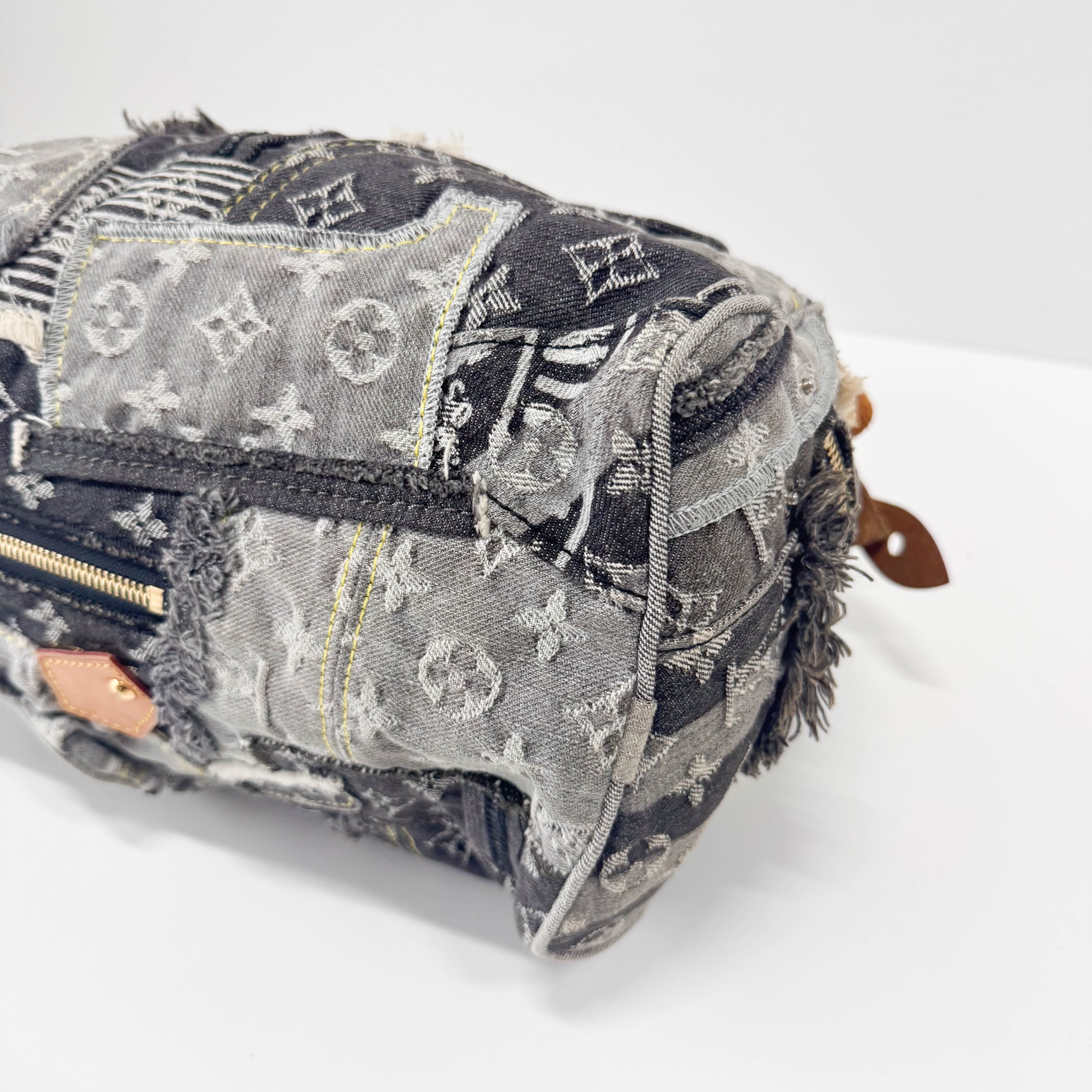 Monogram Speedy 30 Grey Denim Patchwork Bag