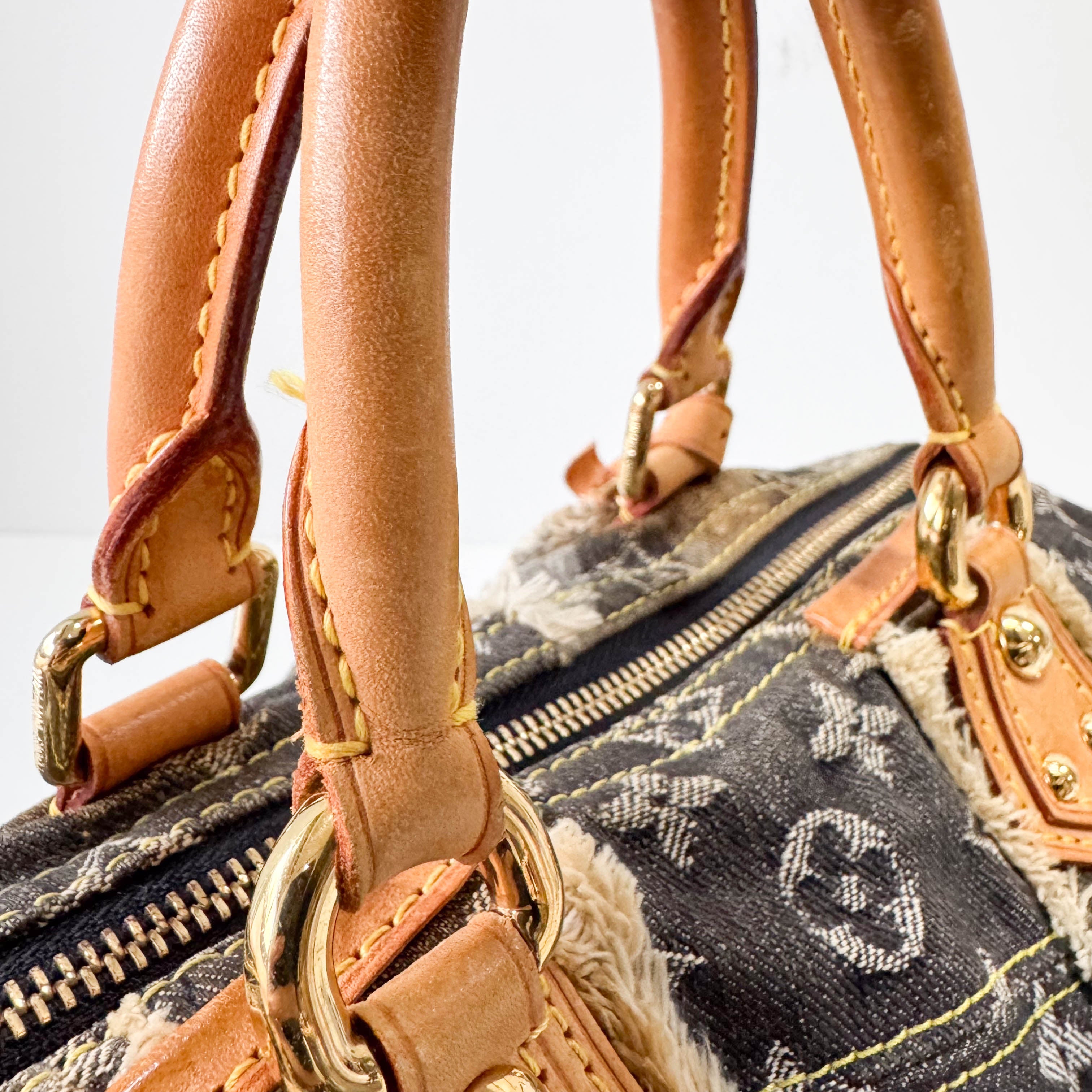 Monogram Speedy 30 Grey Denim Patchwork Bag