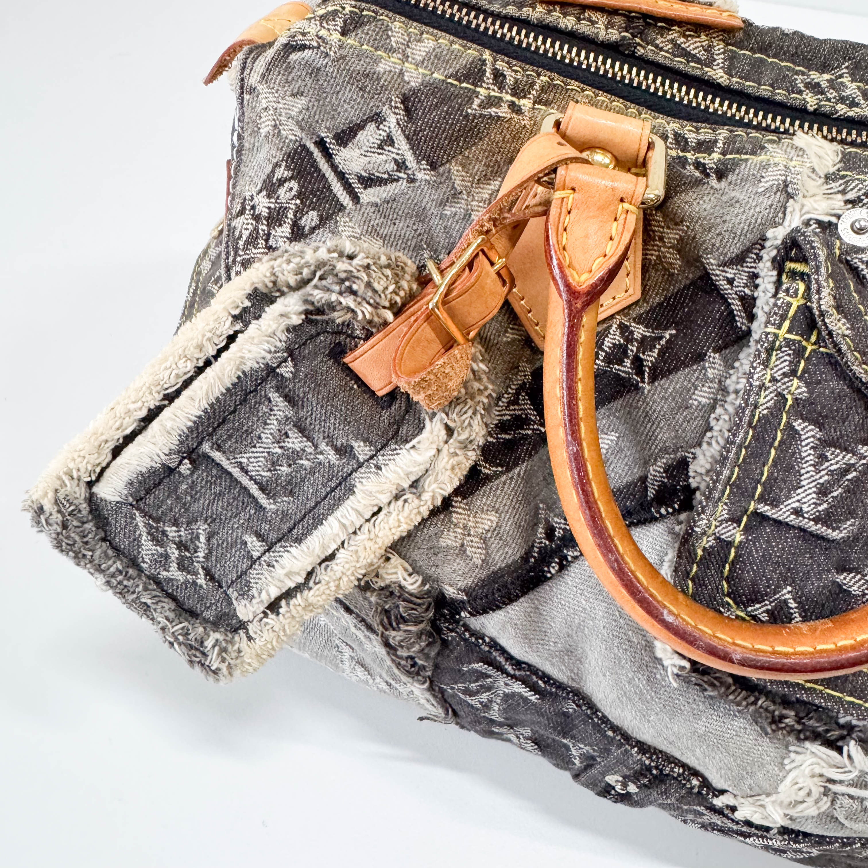 Monogram Speedy 30 Grey Denim Patchwork Bag