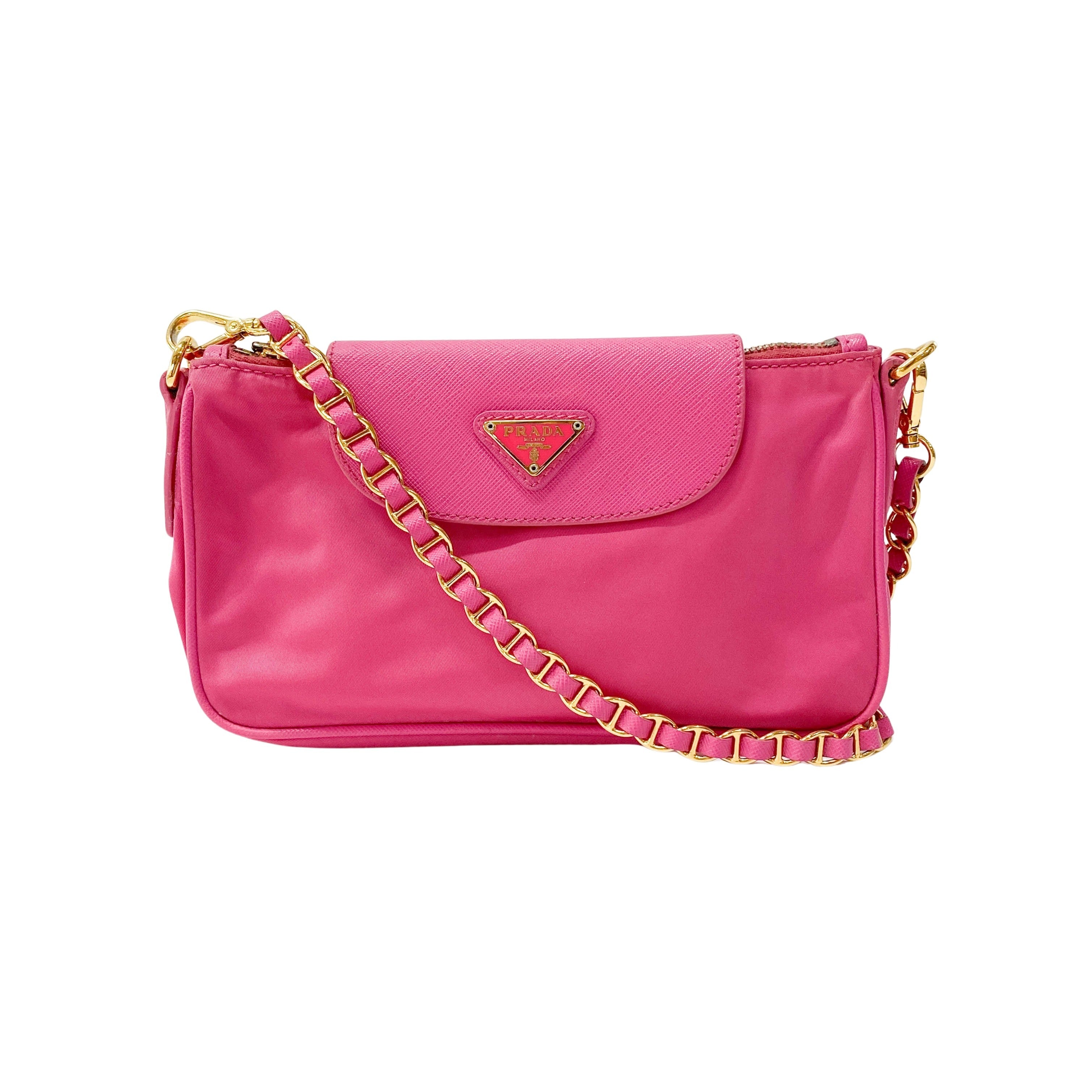 Pink Nylon Mini Chain Shoulder Bag