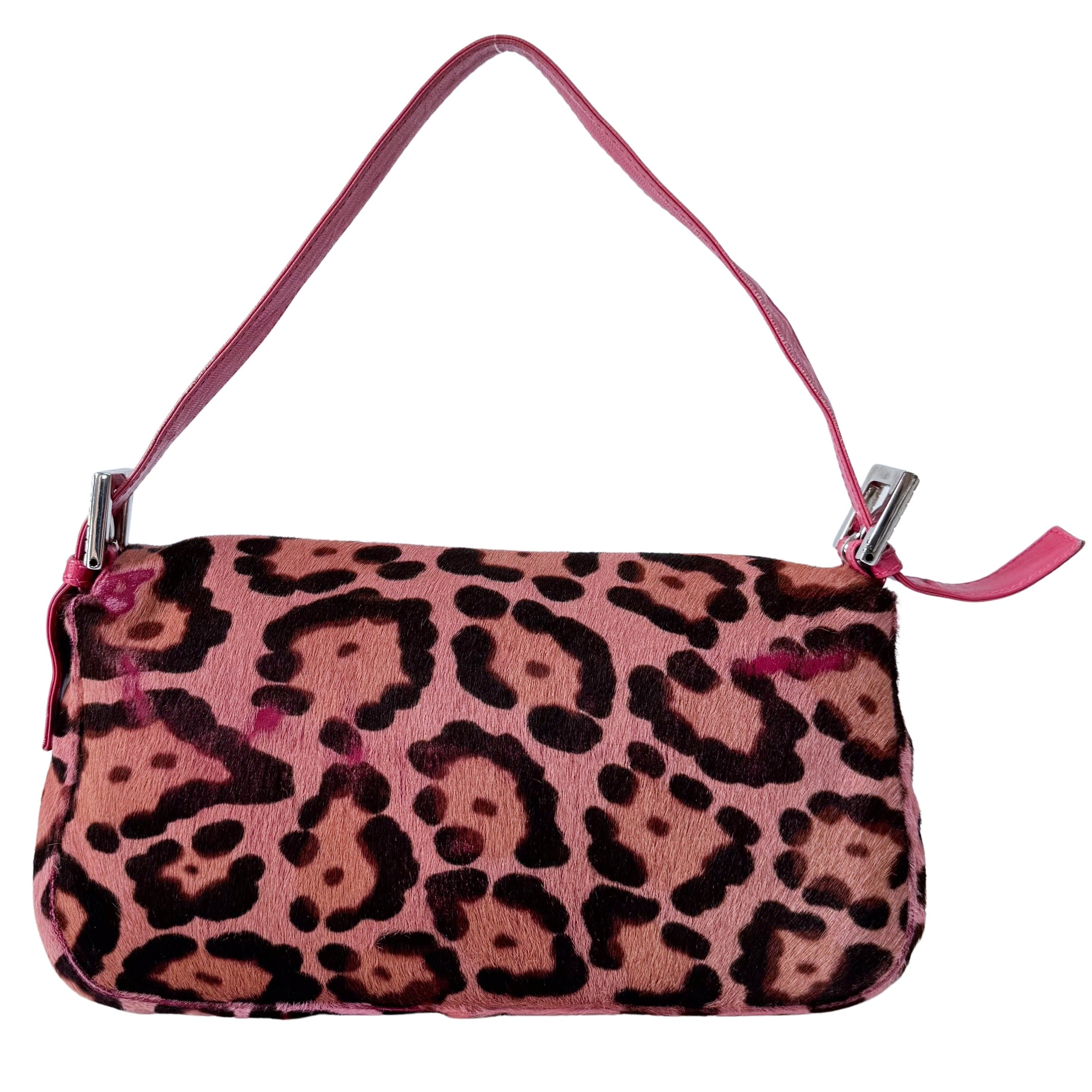 Baguette Pink Leopard Pony Hair Shoulder Bag